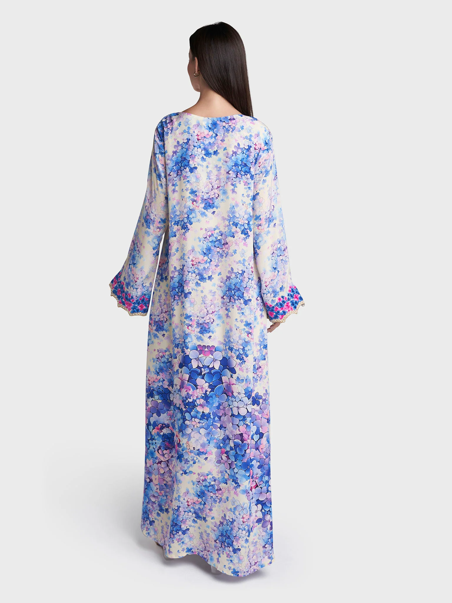 Blue Colour Floral Print Viscose Crepe Hand Work Jalabiya (VG3136) - Image 4