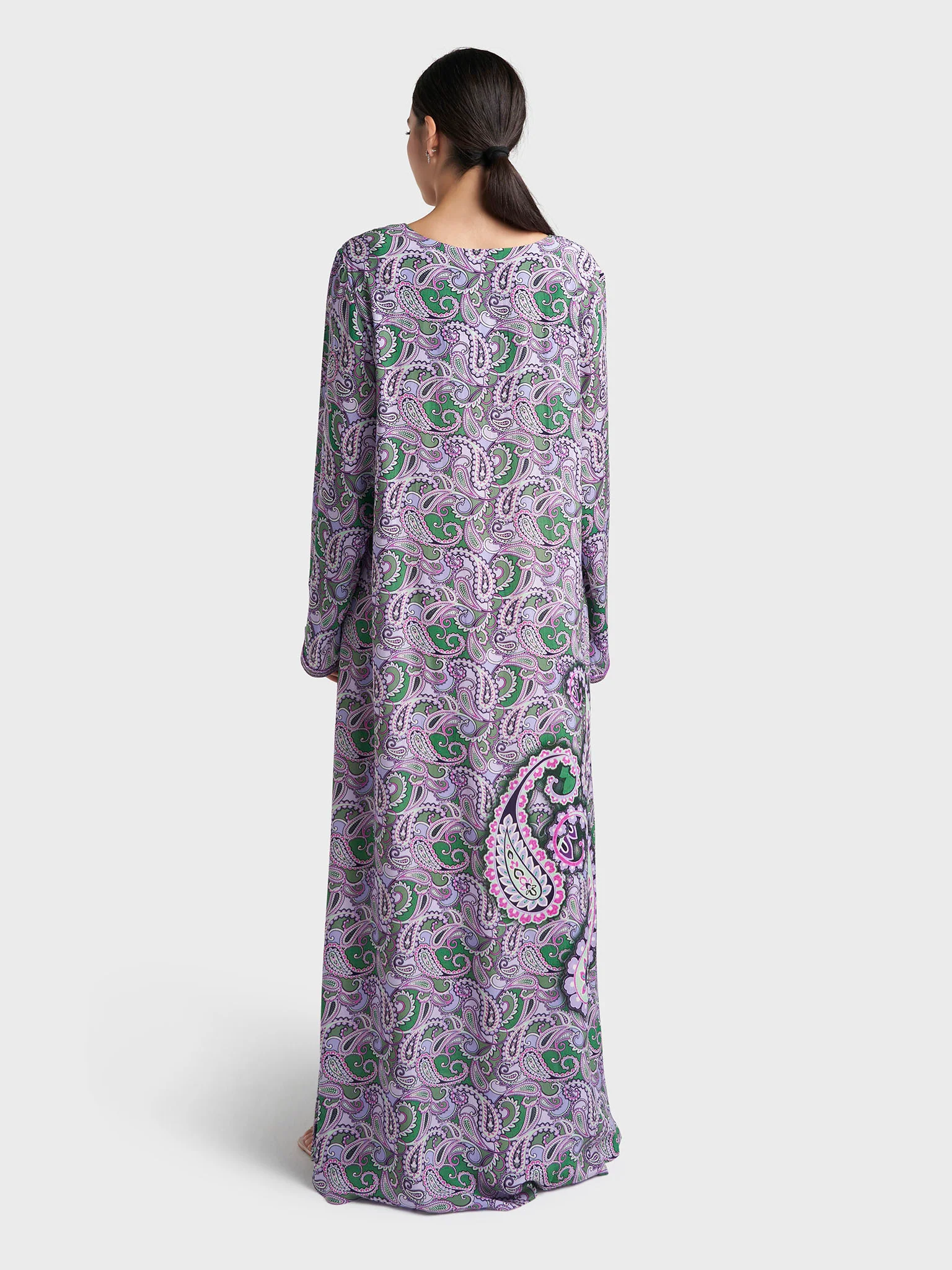 Lilac Paisley Print Hand Work Viscose Crepe Jalabiya (VG3140) - Image 4