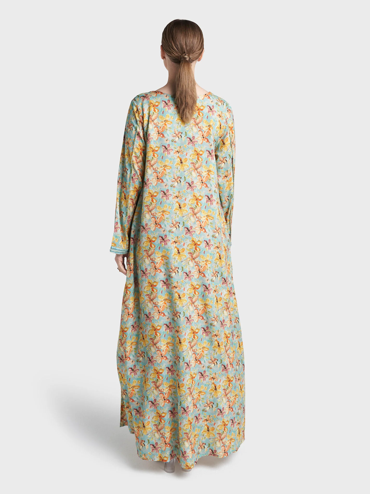 Light Blue Colour Hand Work Rayon Floral Printed Jalabiya (VG3223) - Image 4