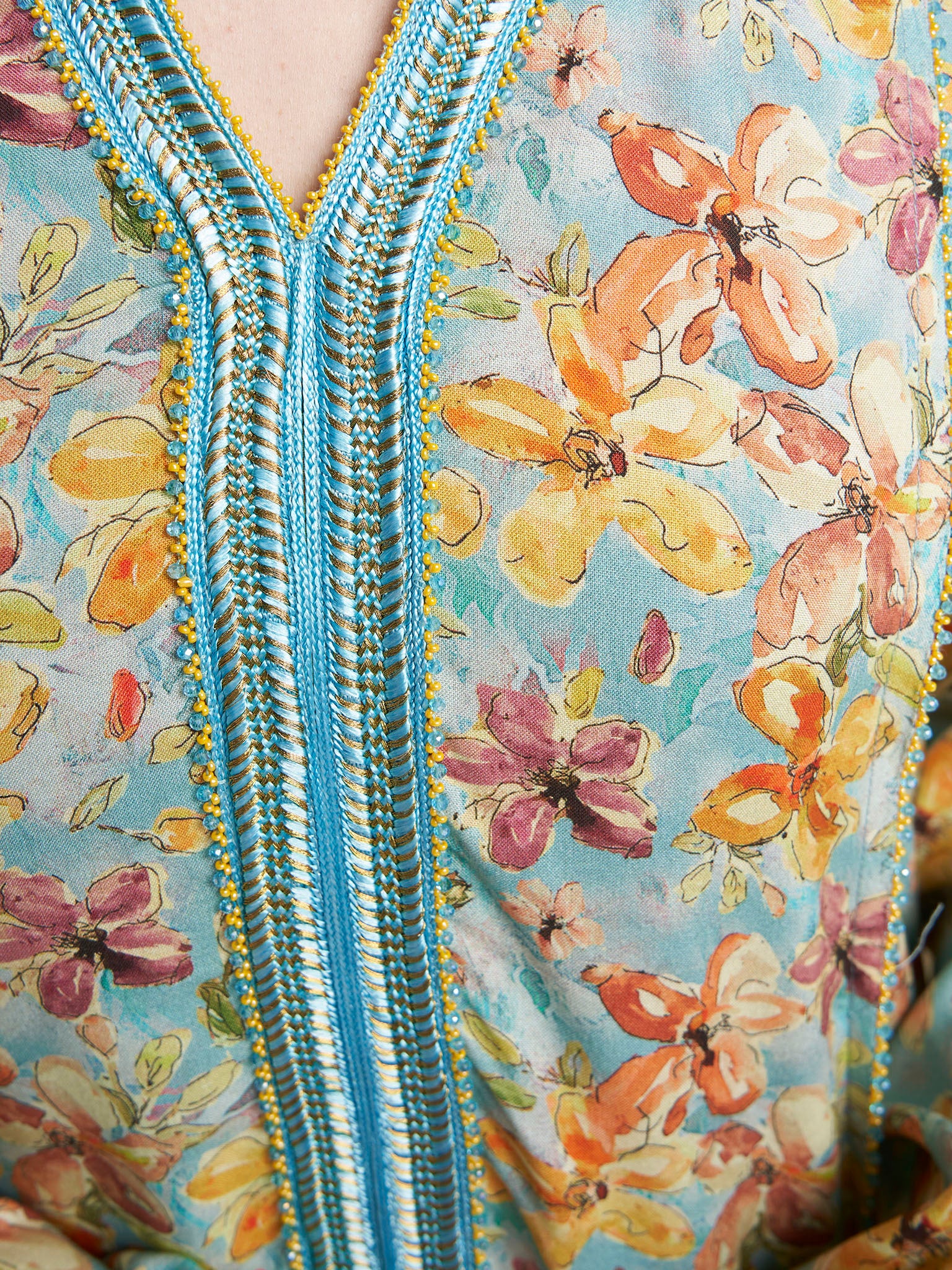 Light Blue Colour Hand Work Rayon Floral Printed Jalabiya (VG3223) - Image 5