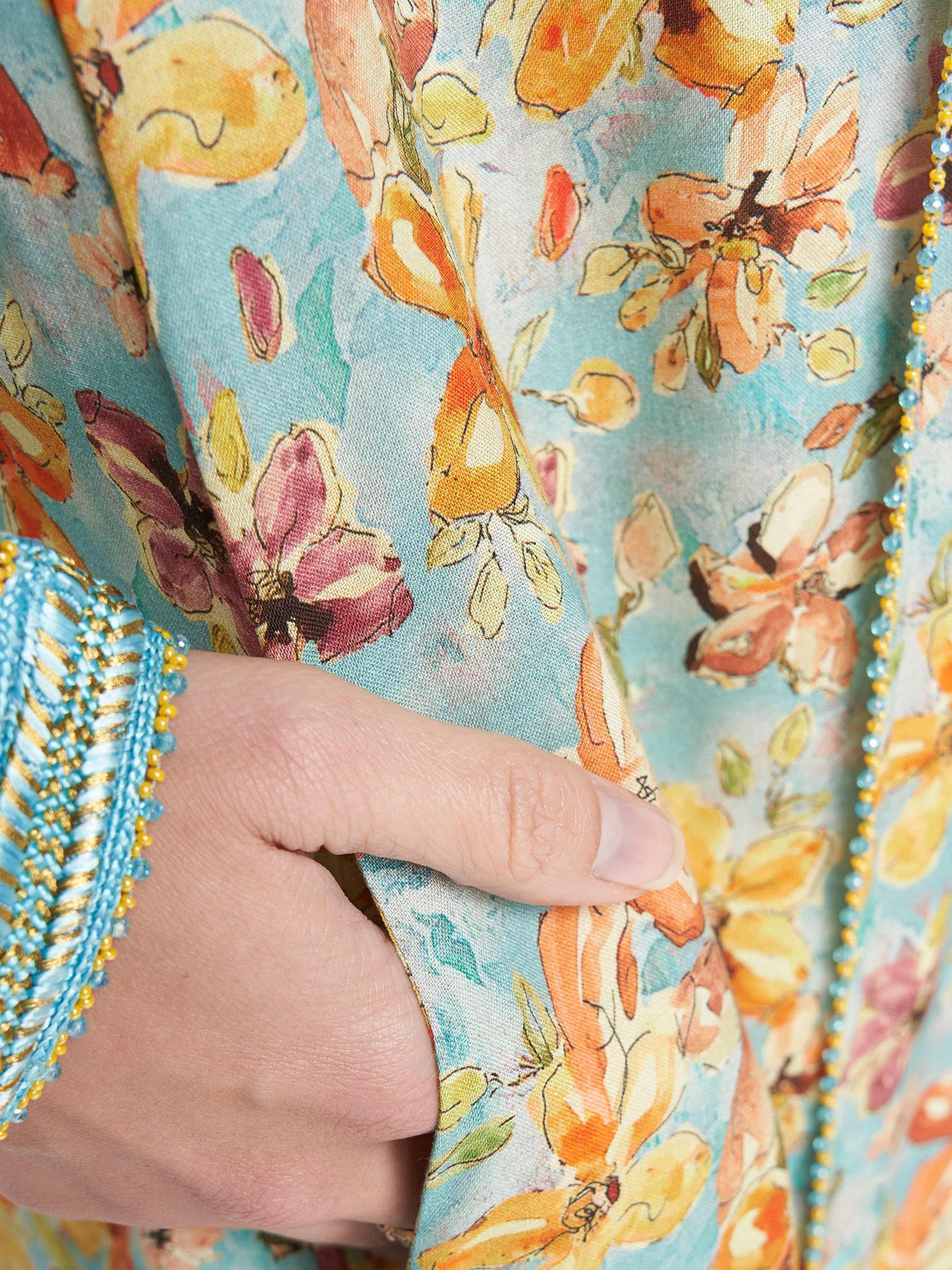 Light Blue Colour Hand Work Rayon Floral Printed Jalabiya (VG3223) - Image 6