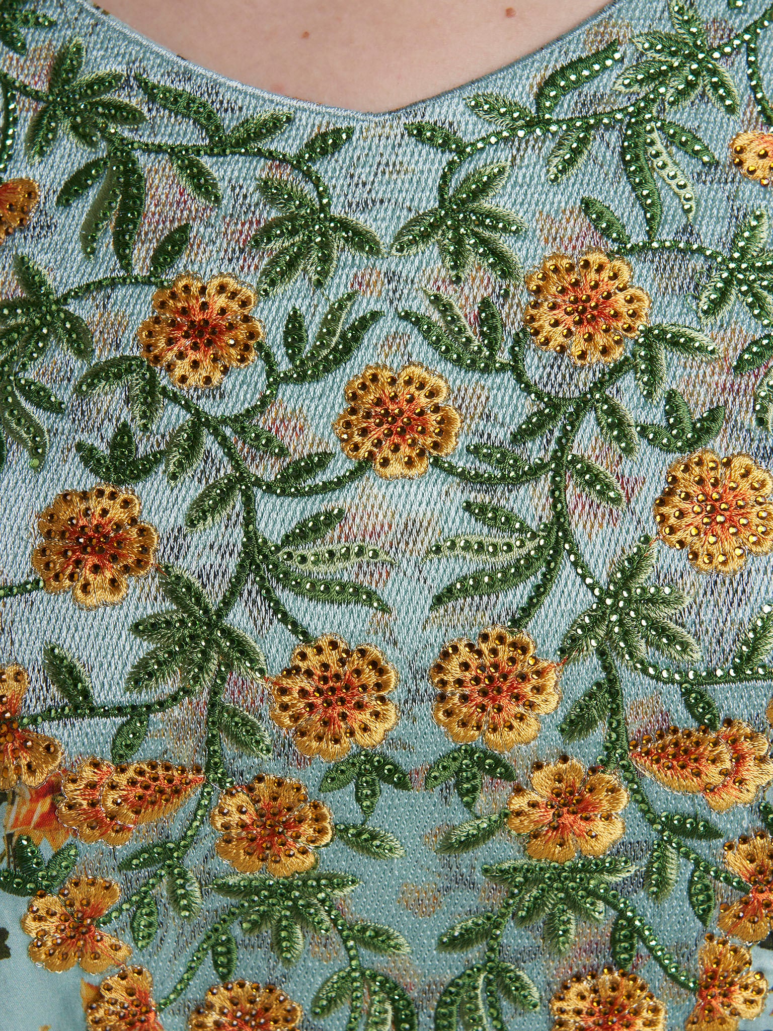 Pistachio Green Colour Stone Work Cotton Satin Floral Printed Jalabiya (VG3283) - Image 5