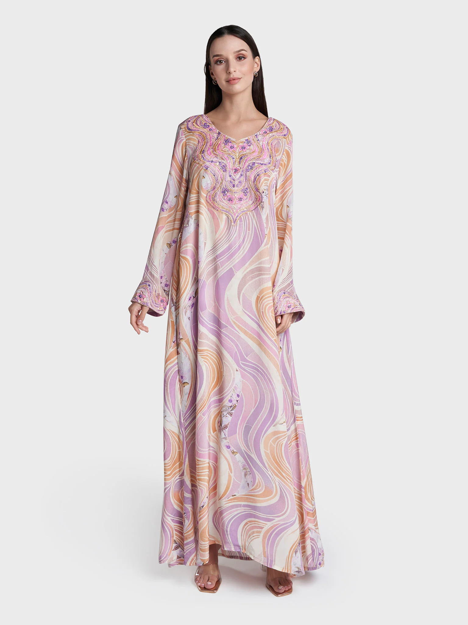 Multi Colour Geometric Print Viscose Crepe Hand Work Jalabiya (VG3303) - Image 2