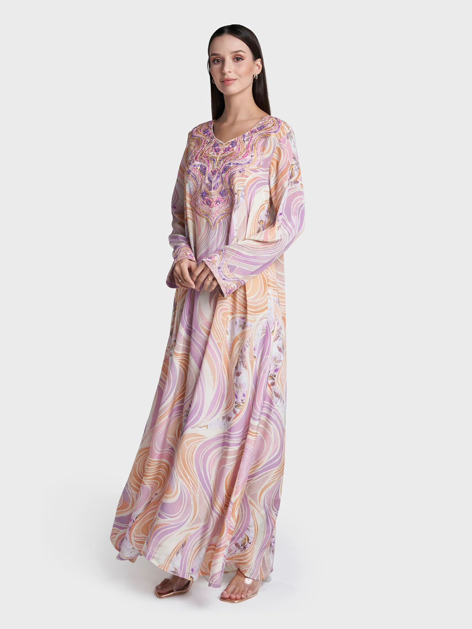 Multi Colour Geometric Print Viscose Crepe Hand Work Jalabiya (VG3303) - Image 3
