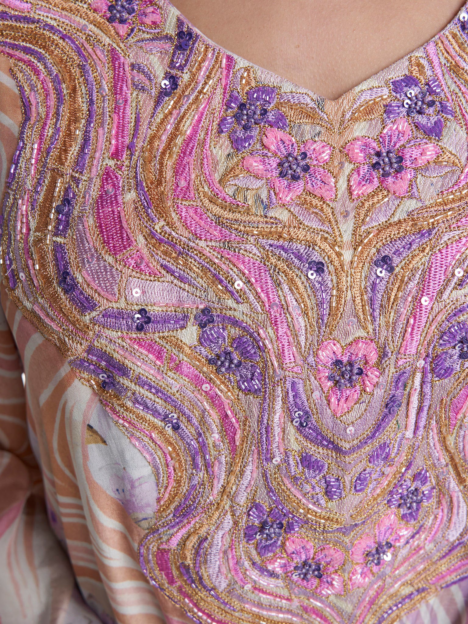 Multi Colour Geometric Print Viscose Crepe Hand Work Jalabiya (VG3303) - Image 5