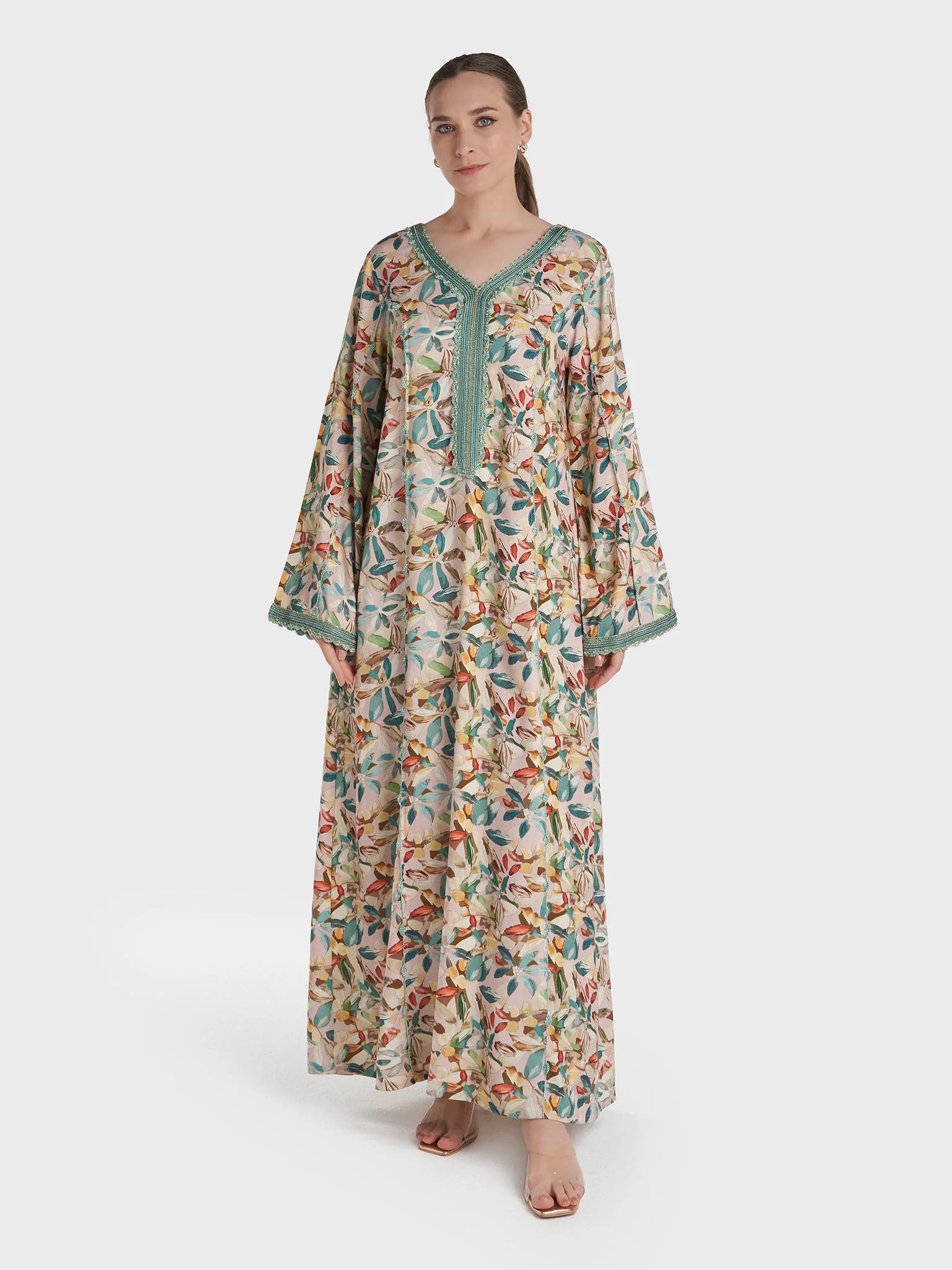 Multi Colour Lace Work Rayon Floral Printed Jalabiya (VG3316) - Image 2
