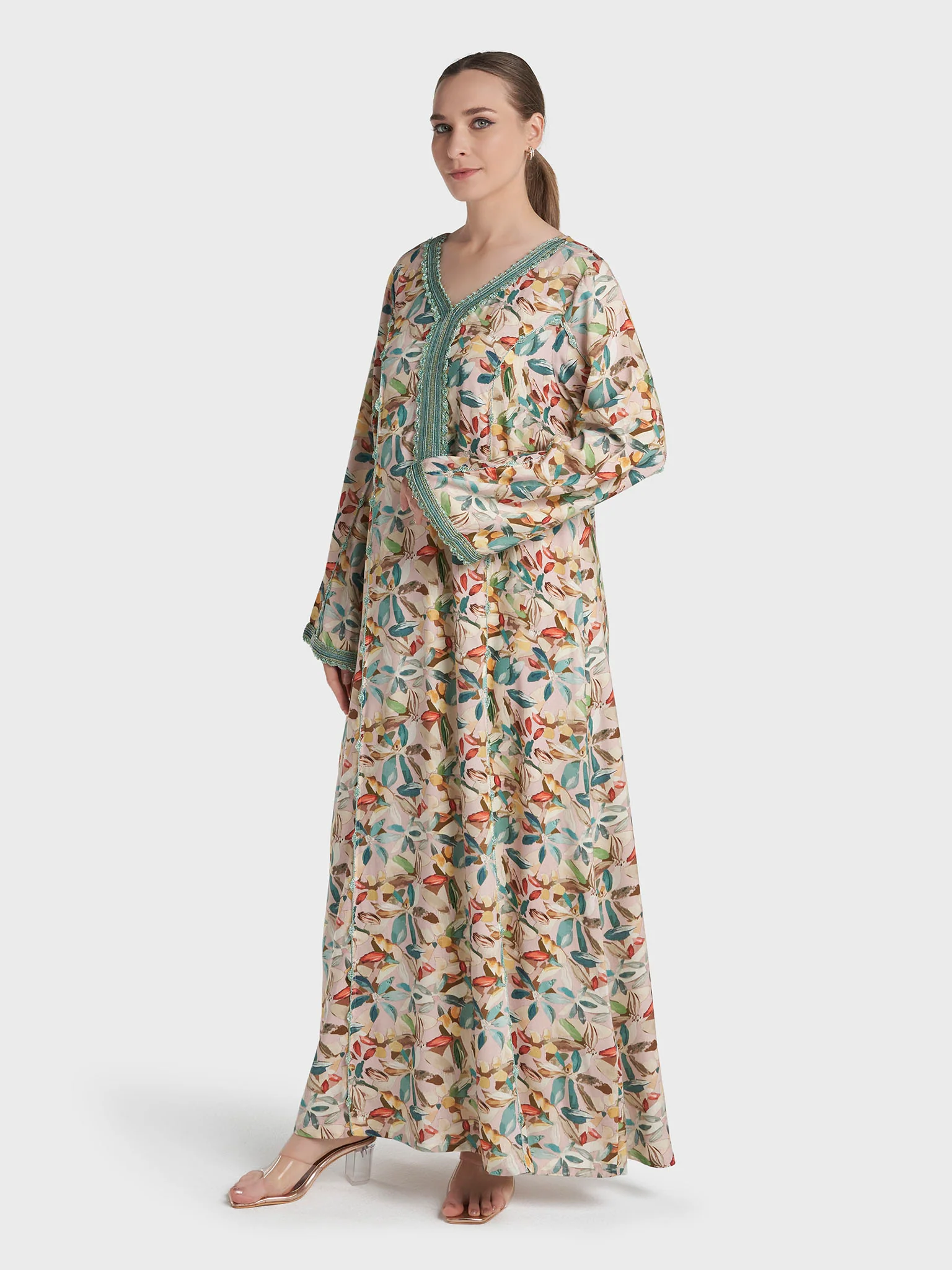 Multi Colour Lace Work Rayon Floral Printed Jalabiya (VG3316) - Image 3