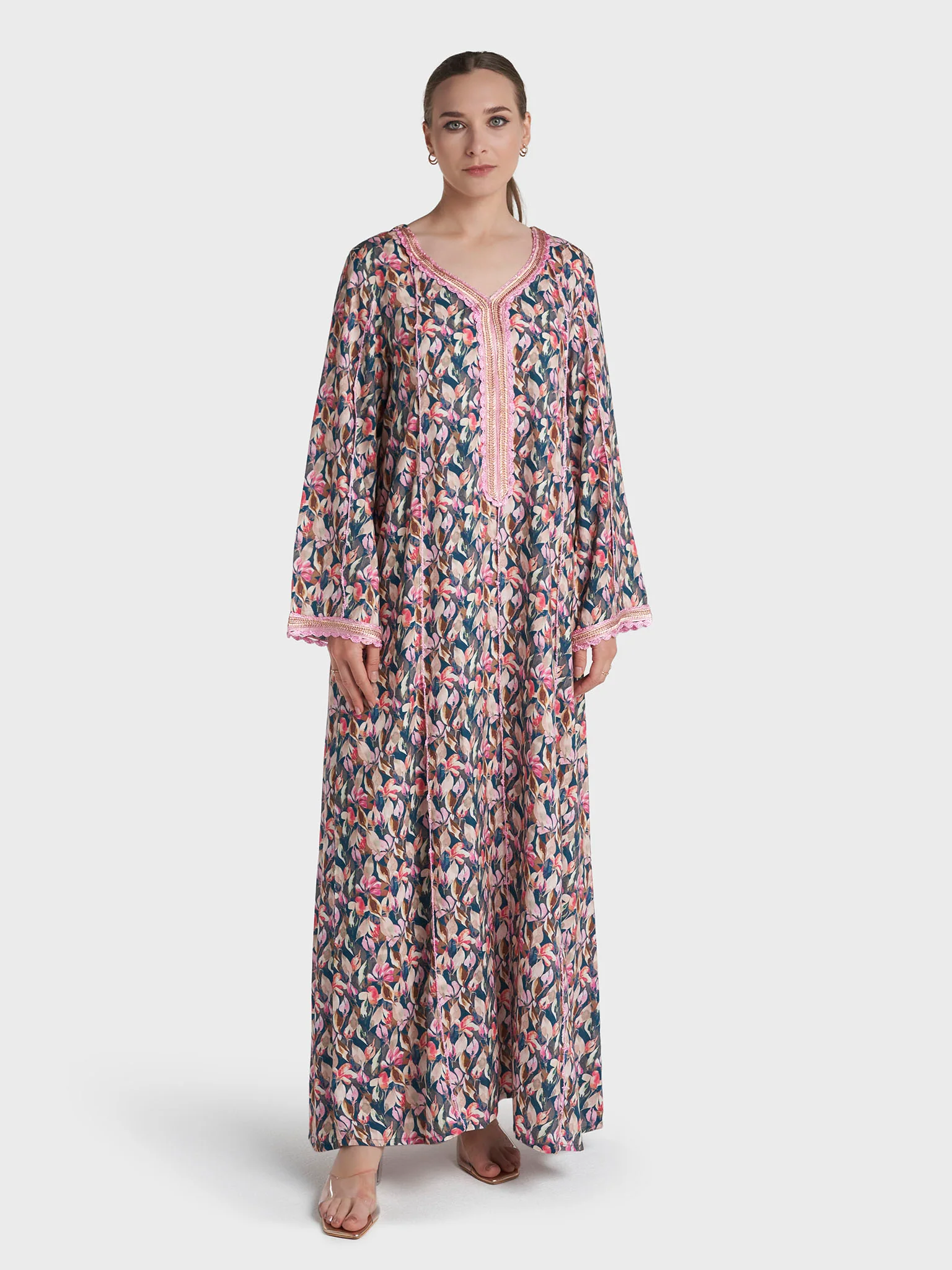 Multi Colour Lace Work Rayon Leaf Printed Jalabiya (VG3317) - Image 2