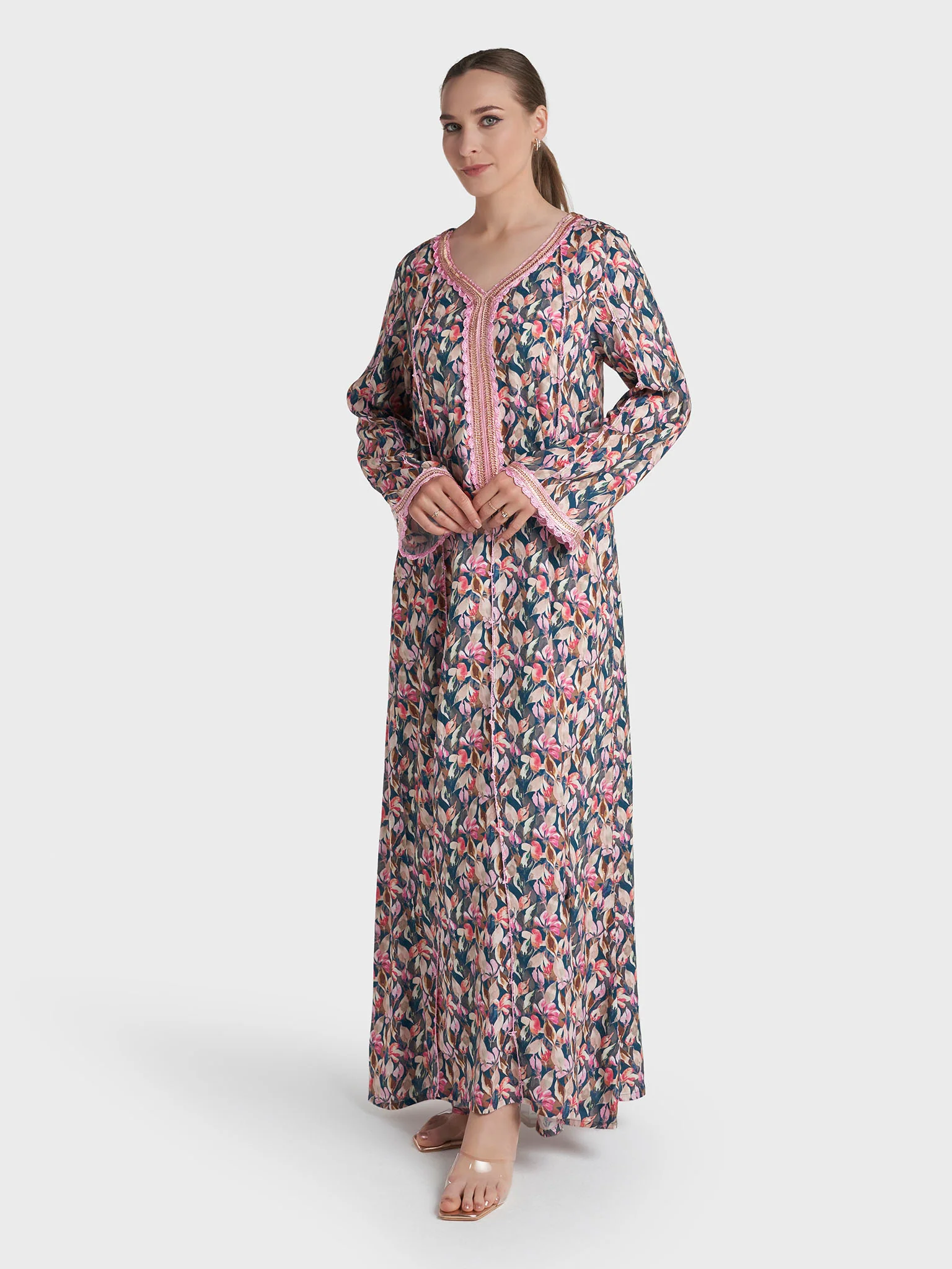 Multi Colour Lace Work Rayon Leaf Printed Jalabiya (VG3317) - Image 3