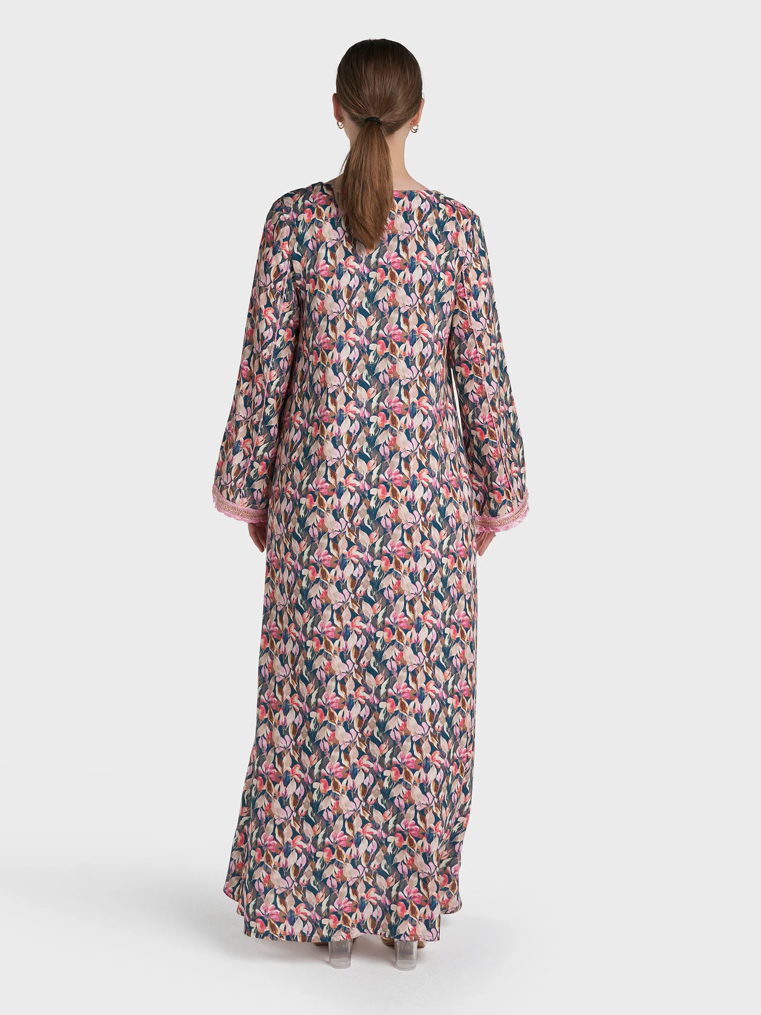 Multi Colour Lace Work Rayon Leaf Printed Jalabiya (VG3317) - Image 4