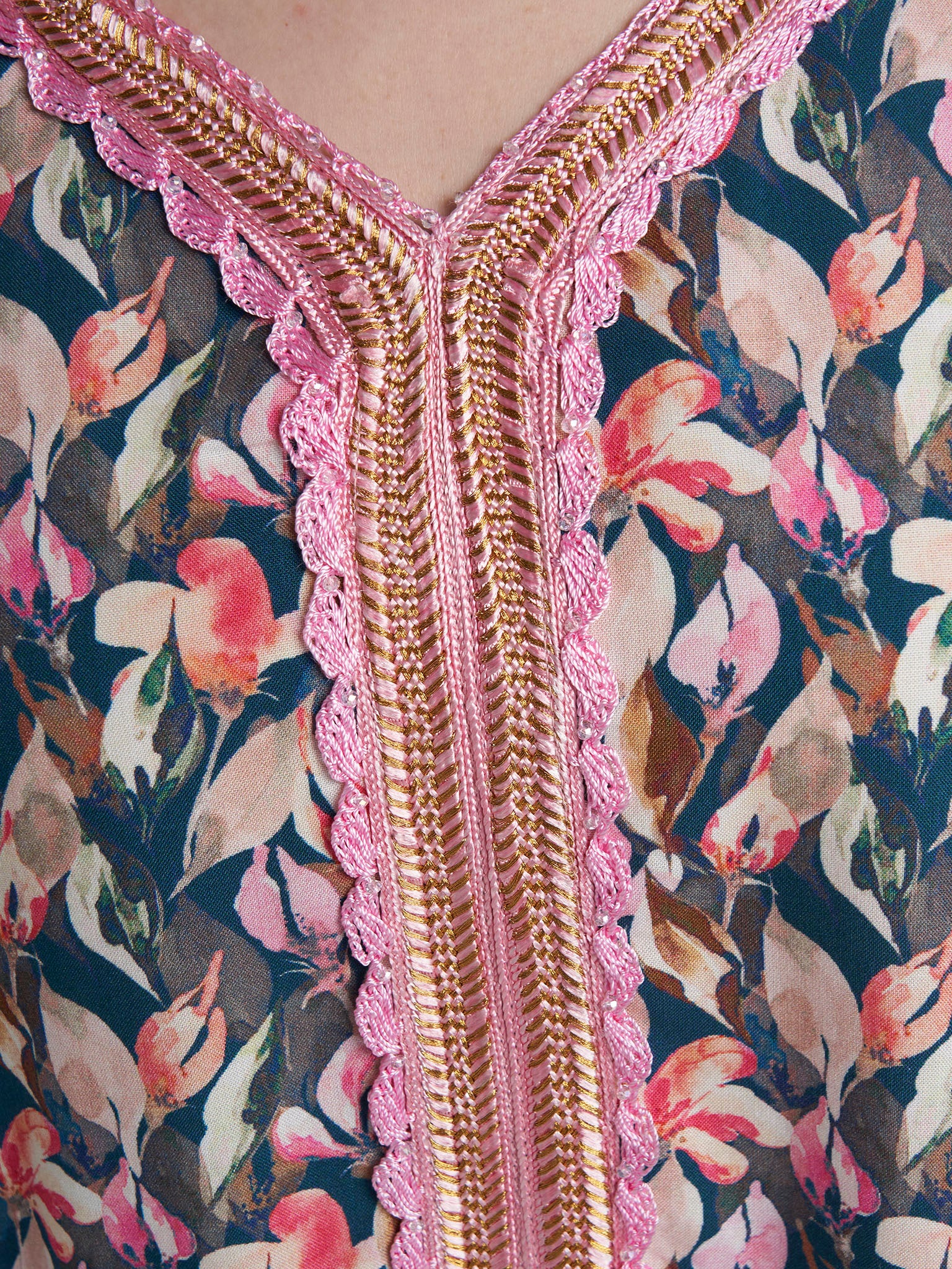 Multi Colour Lace Work Rayon Leaf Printed Jalabiya (VG3317) - Image 5