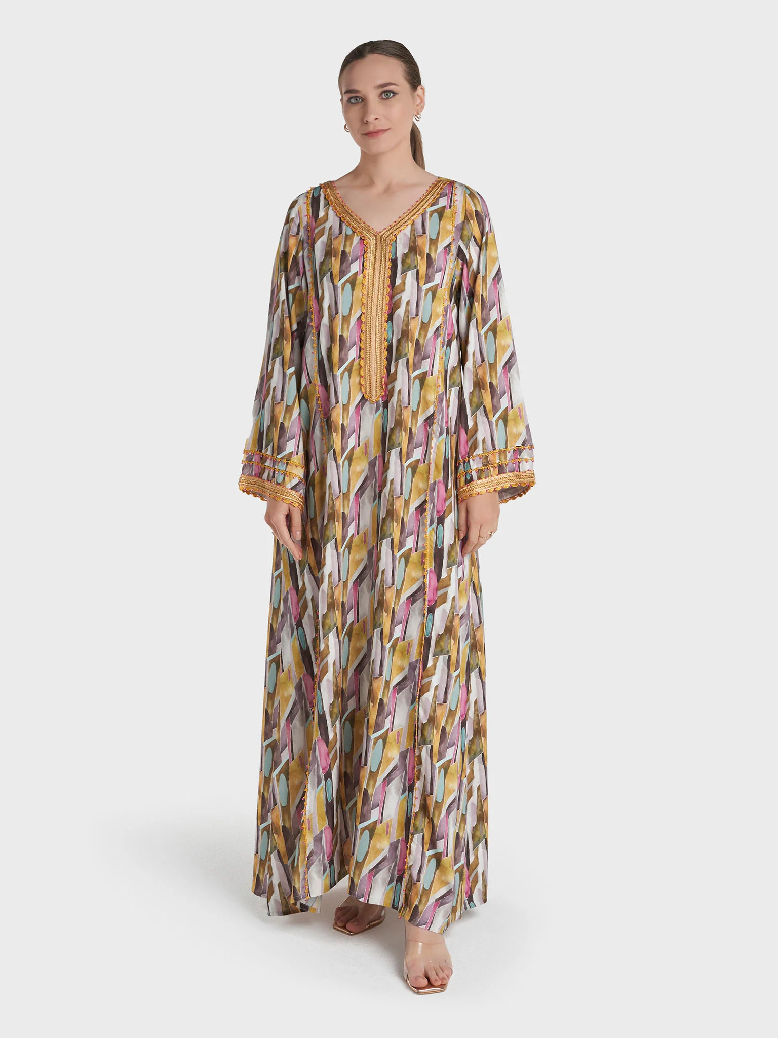 Multi Colour Lace Work Rayon Abstract Printed Jalabiya (VG3319) - Image 2