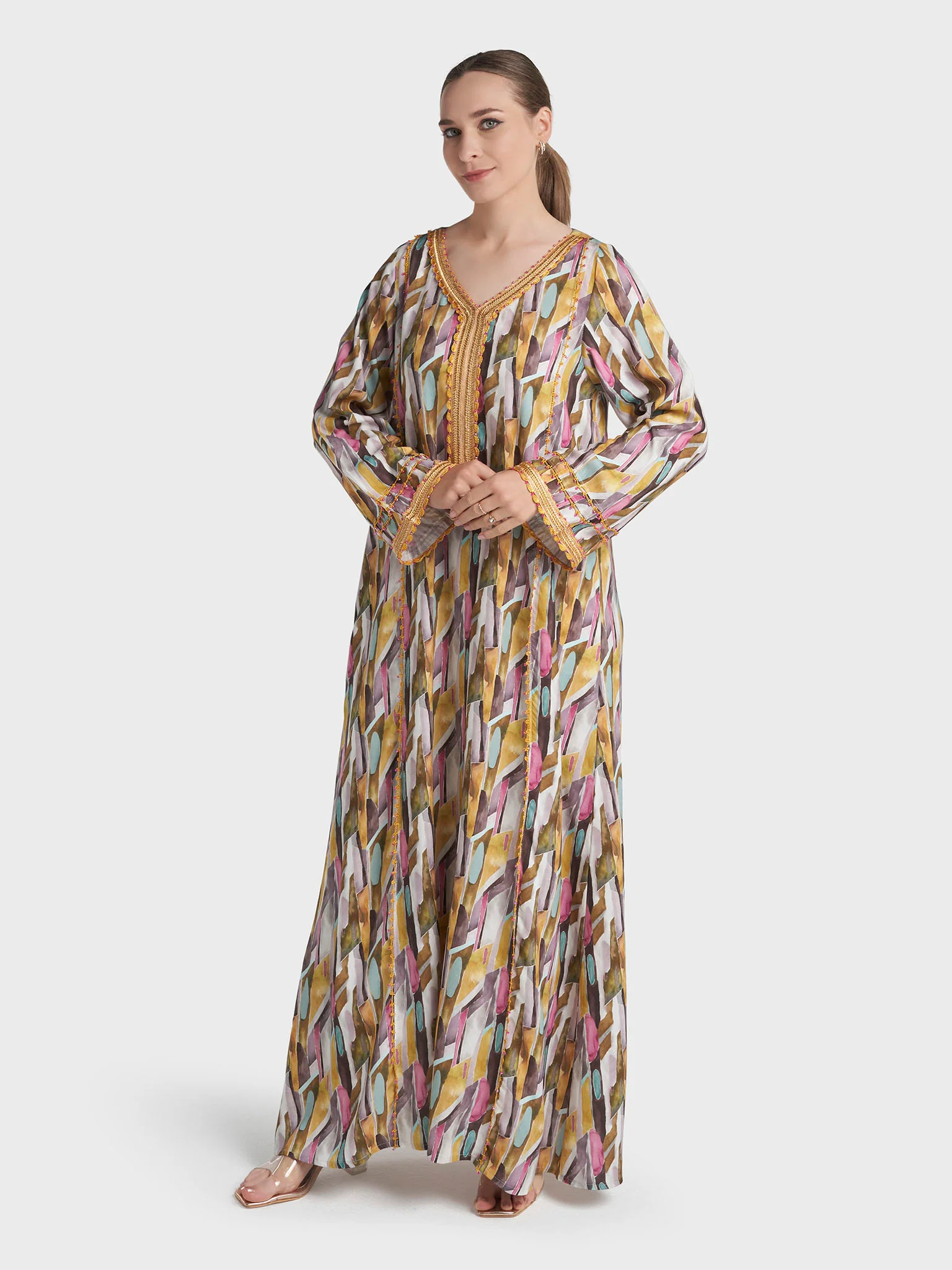 Multi Colour Lace Work Rayon Abstract Printed Jalabiya (VG3319) - Image 3