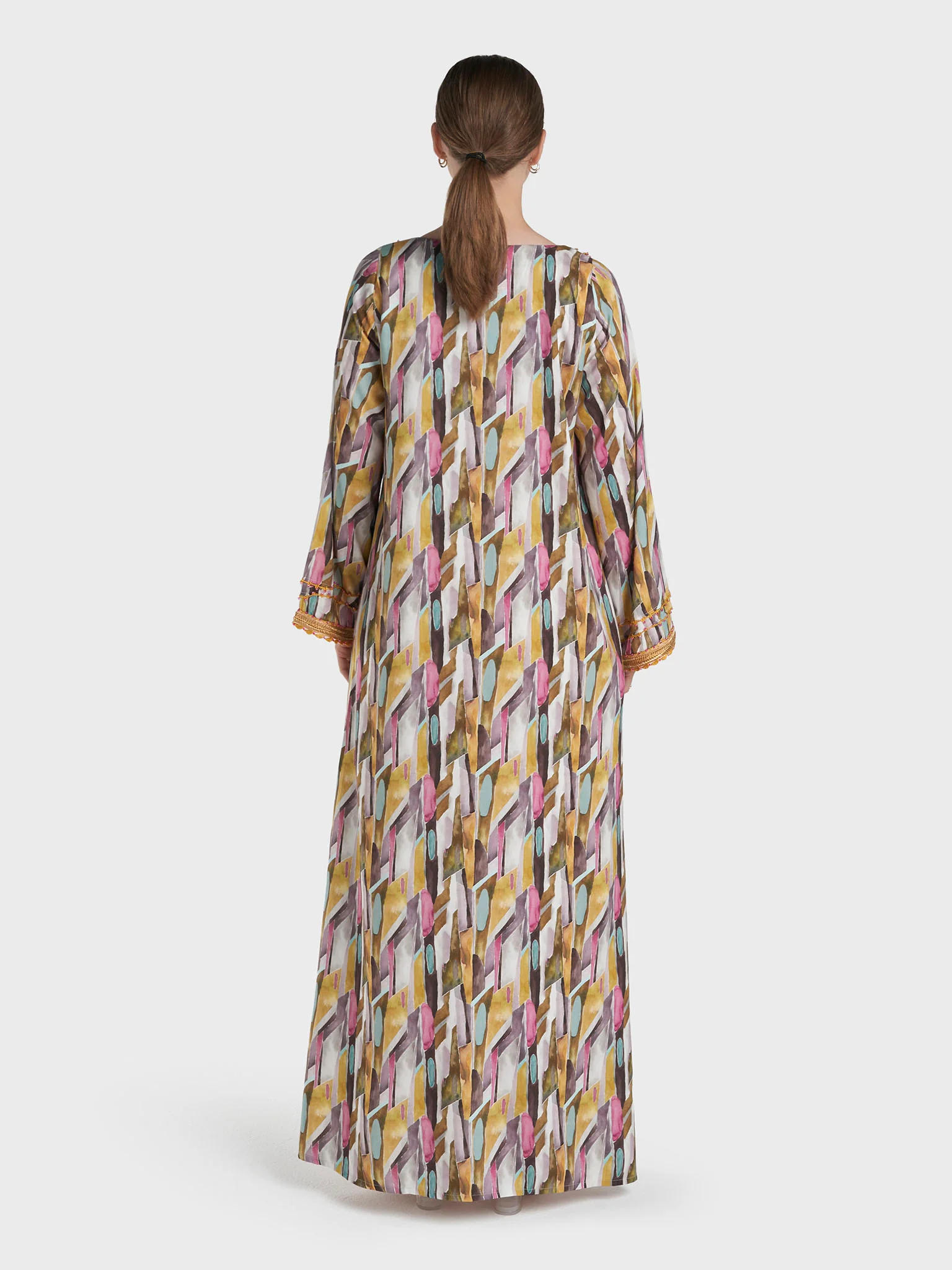 Multi Colour Lace Work Rayon Abstract Printed Jalabiya (VG3319) - Image 4