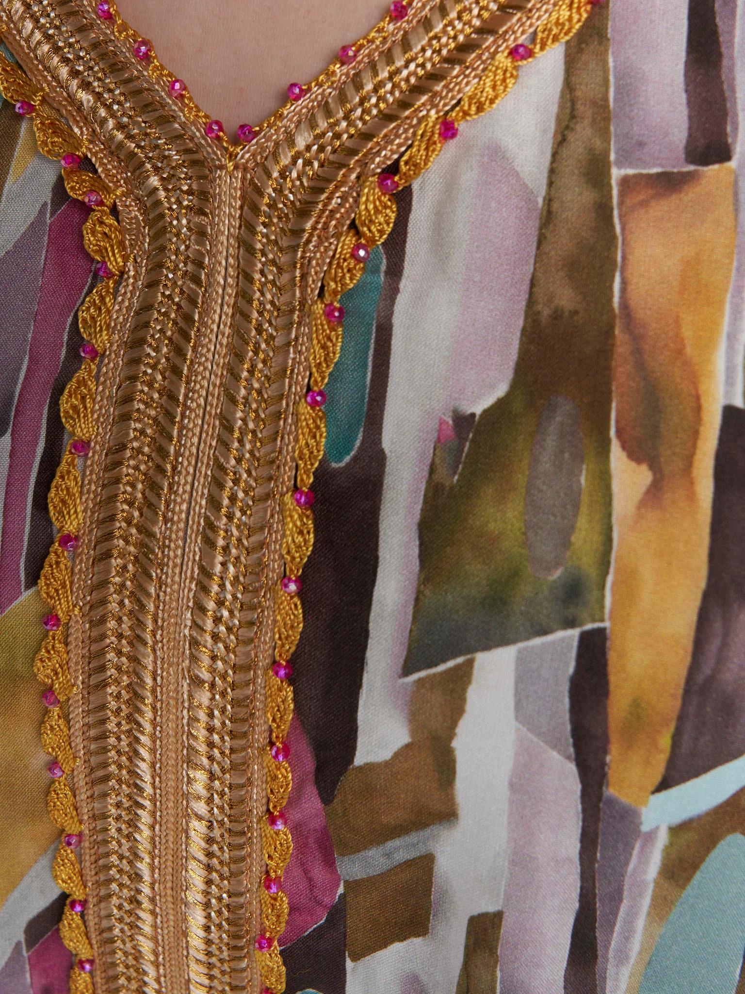 Multi Colour Lace Work Rayon Abstract Printed Jalabiya (VG3319) - Image 5