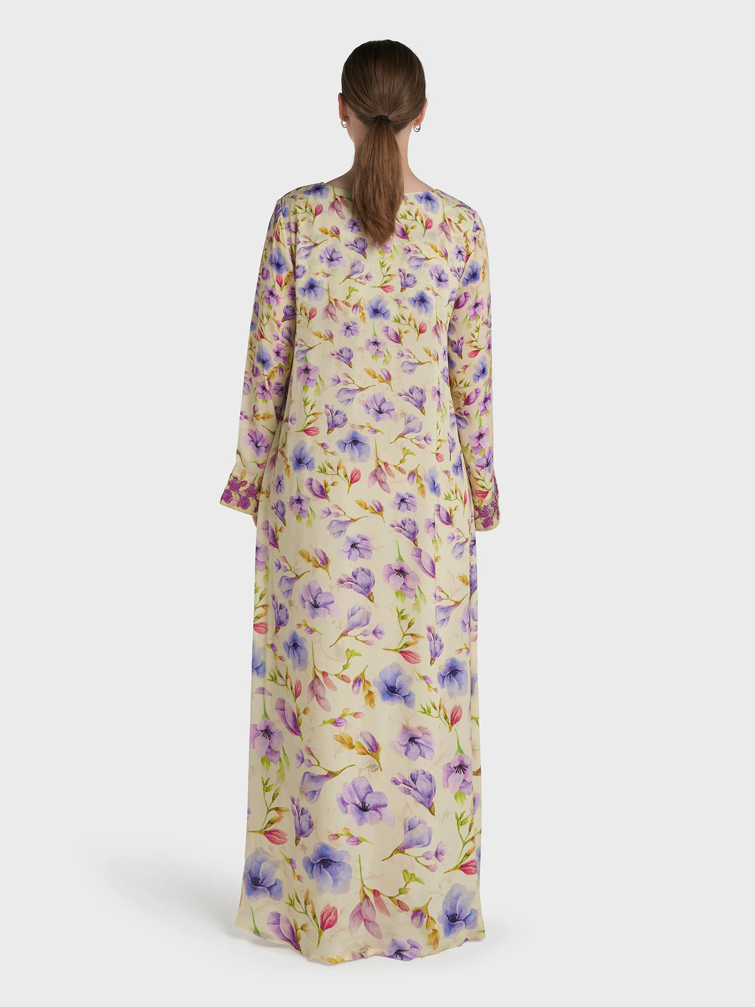 Yellow Colour Stone Work Viscose Crepe Floral Printed Jalabiya (VG3336) - Image 4