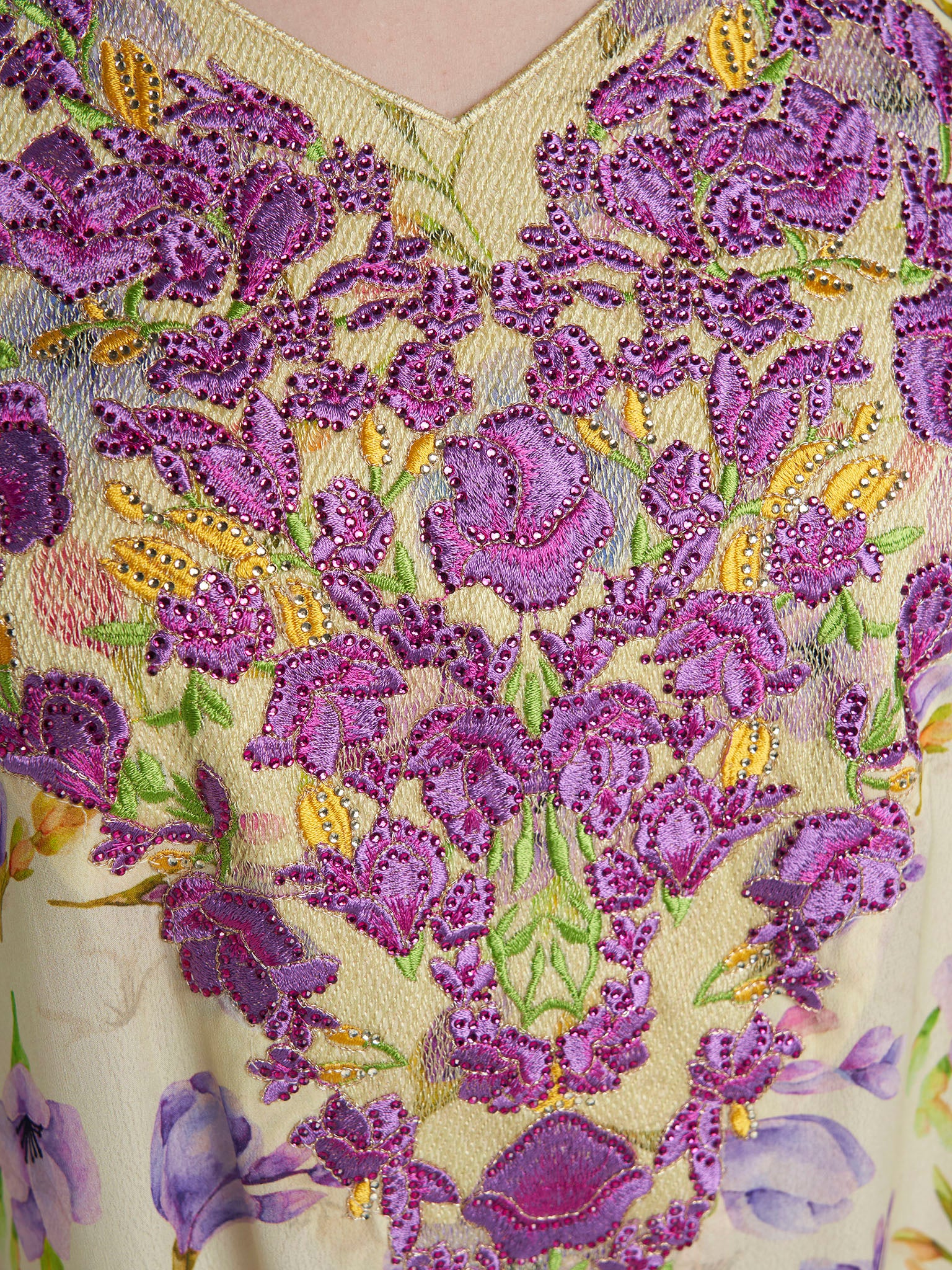 Yellow Colour Stone Work Viscose Crepe Floral Printed Jalabiya (VG3336) - Image 5