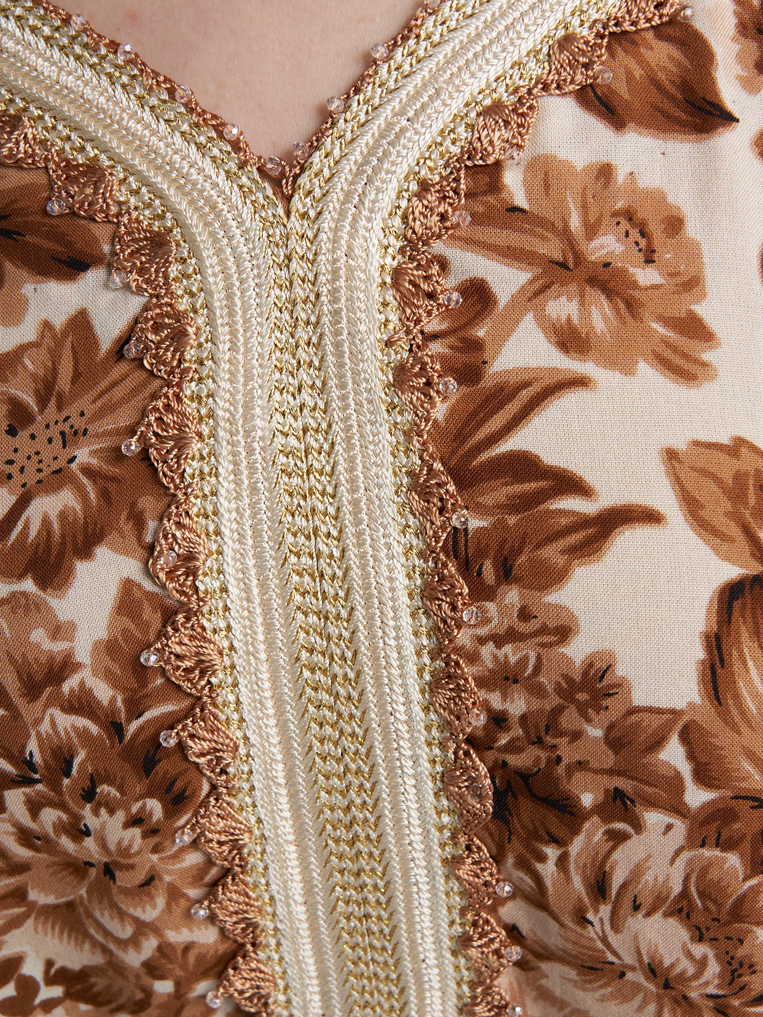 Brown Colour Lace Work Rayon Floral Printed Jalabiya (VG3373) - Image 5