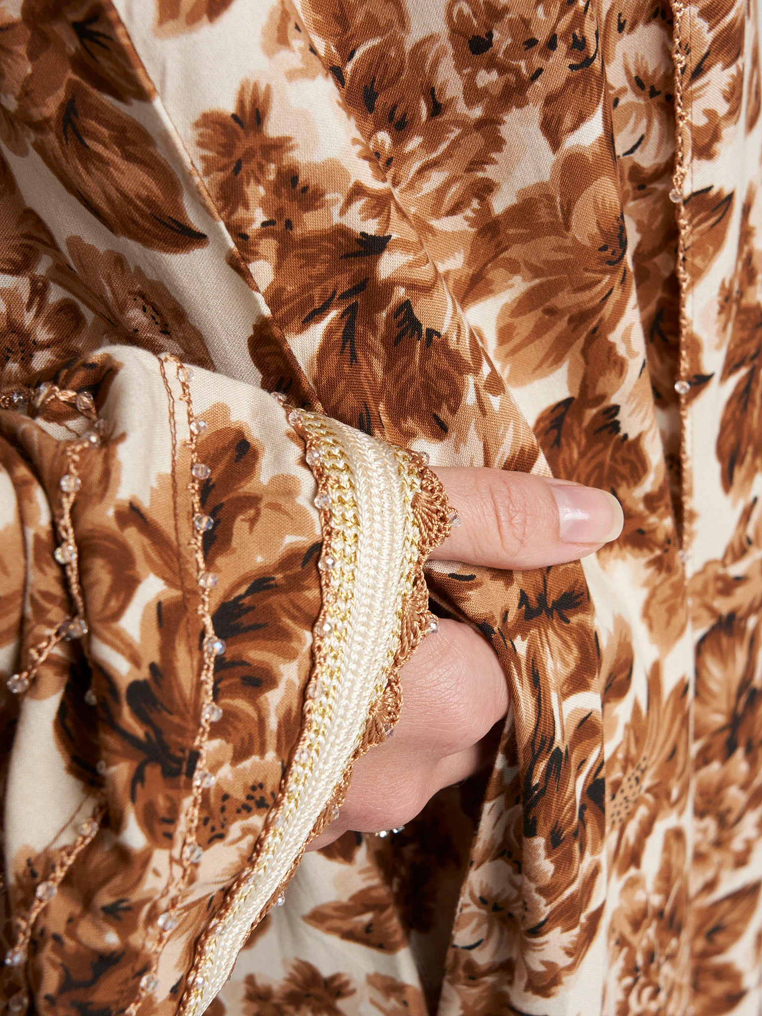 Brown Colour Lace Work Rayon Floral Printed Jalabiya (VG3373) - Image 6