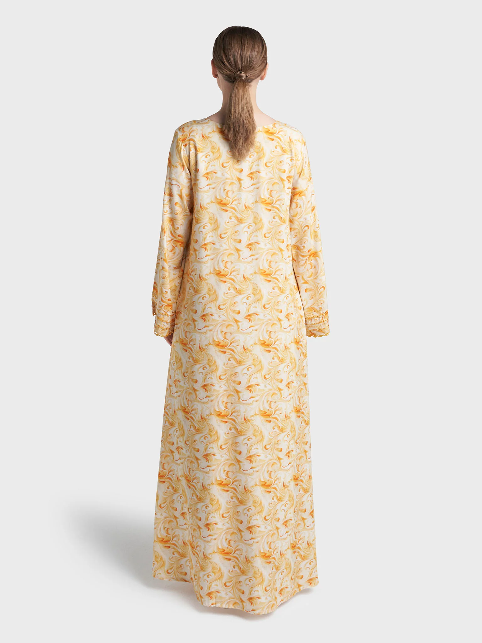 Yellow Colour Hand Work Rayon Abstract Printed Jalabiya (VG3376) - Image 4