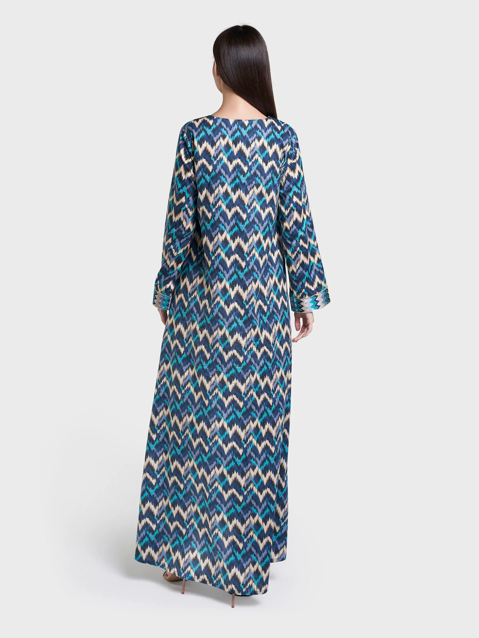 Navy Blue Geometric Print Stone Work Mukhawar Jalabiya (VW442) - Image 4