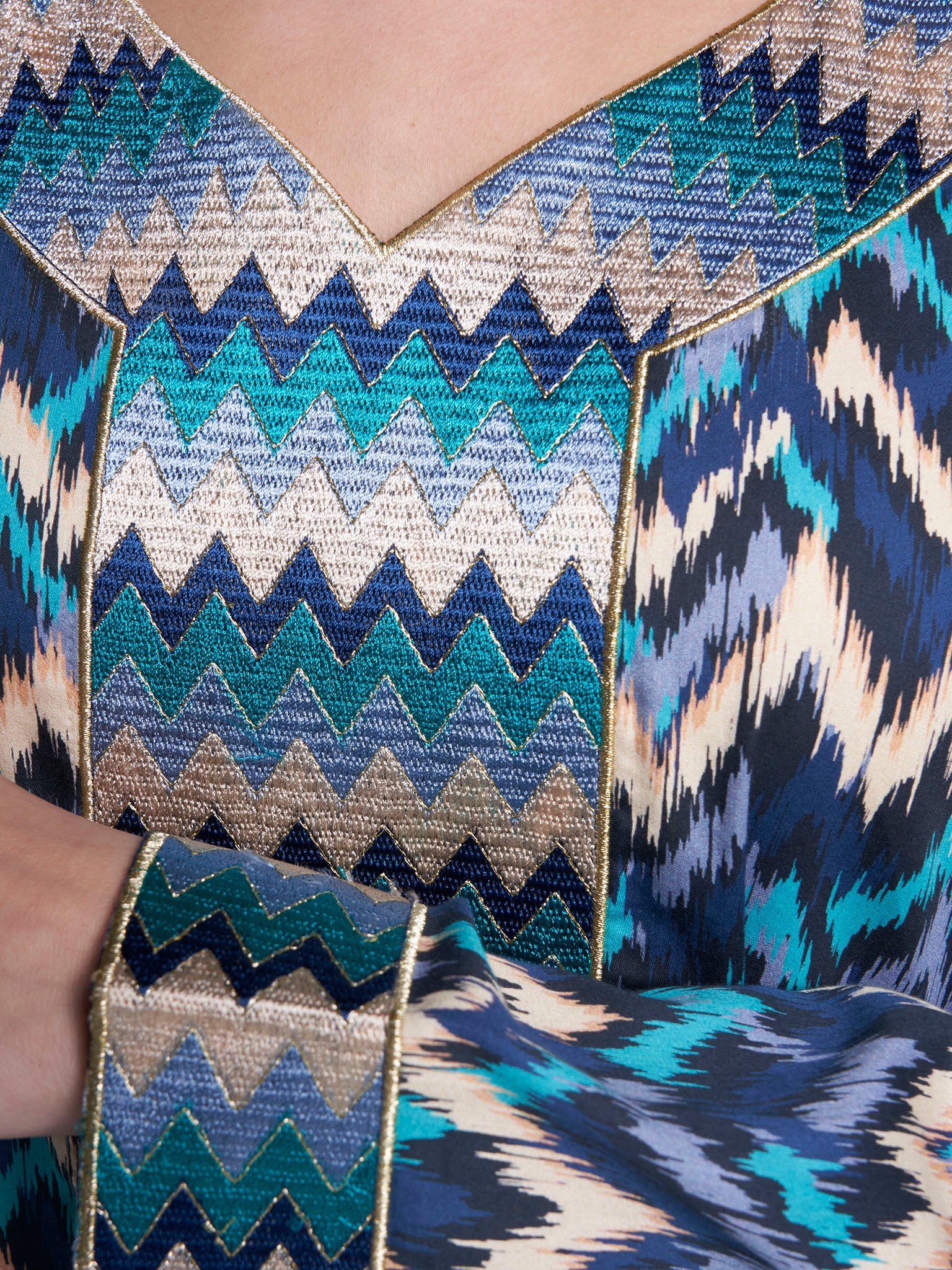 Navy Blue Geometric Print Stone Work Mukhawar Jalabiya (VW442) - Image 5