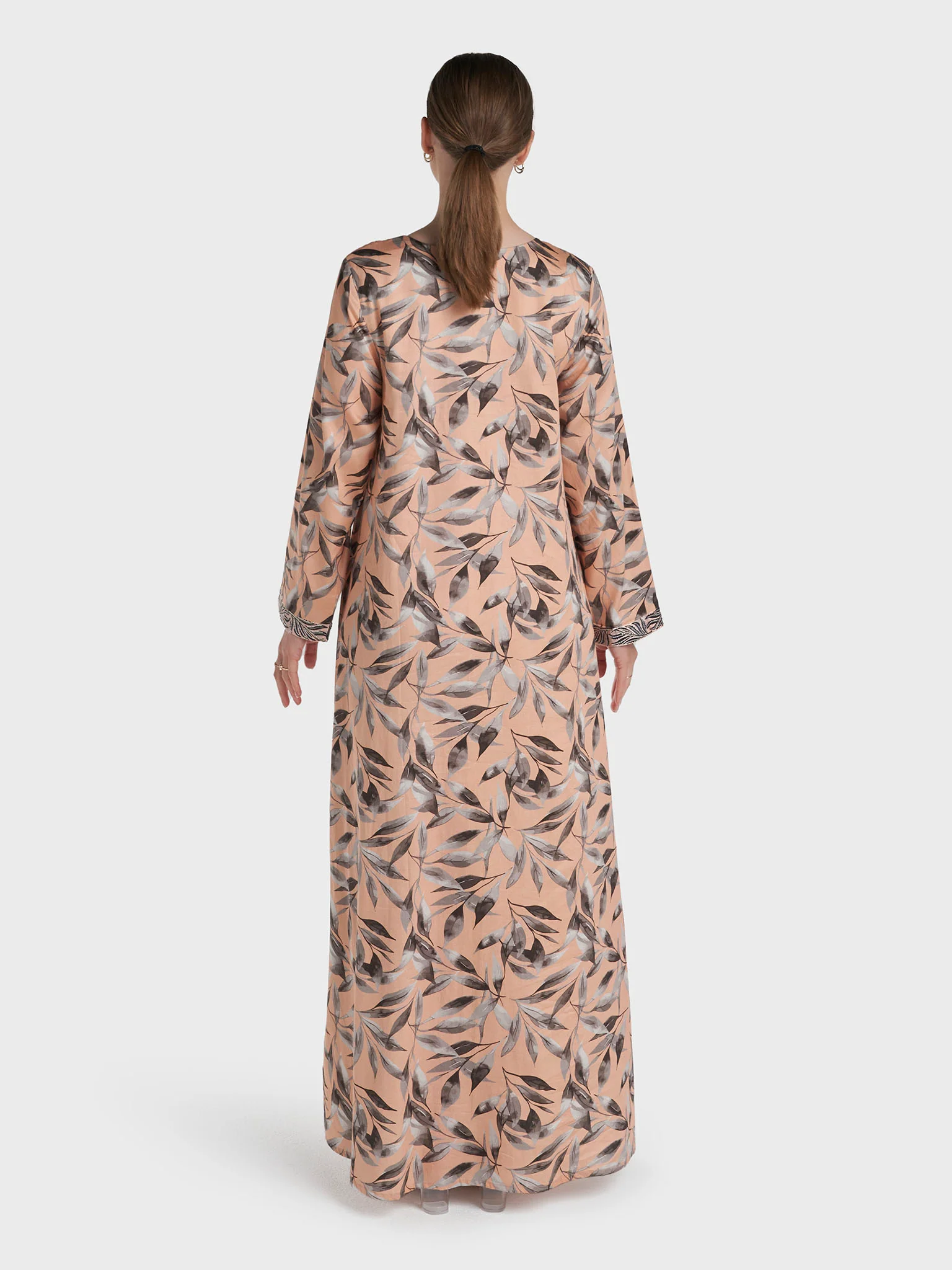 Peach Colour Stone Work Cotton Satin Printed  Jalabiya (VW445) - Image 4