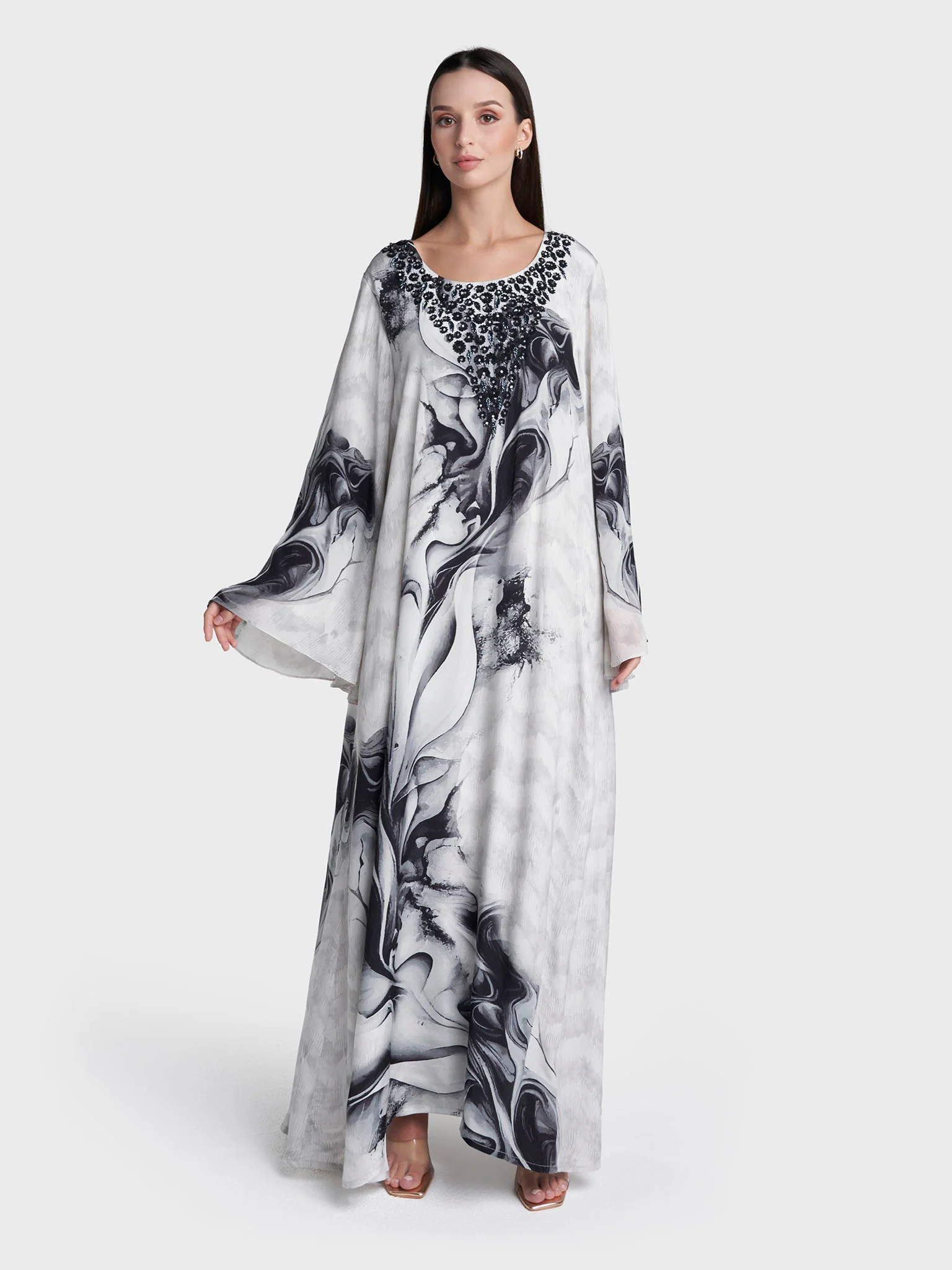 Black Colour Hand Work Viscose Crepe Abstract Printed Jalabiya (VW457) - Image 2
