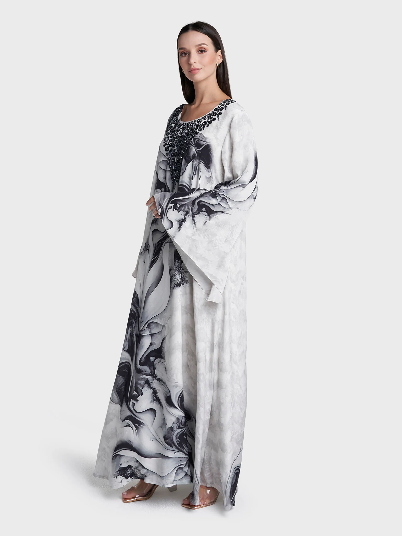Black Colour Hand Work Viscose Crepe Abstract Printed Jalabiya (VW457) - Image 3