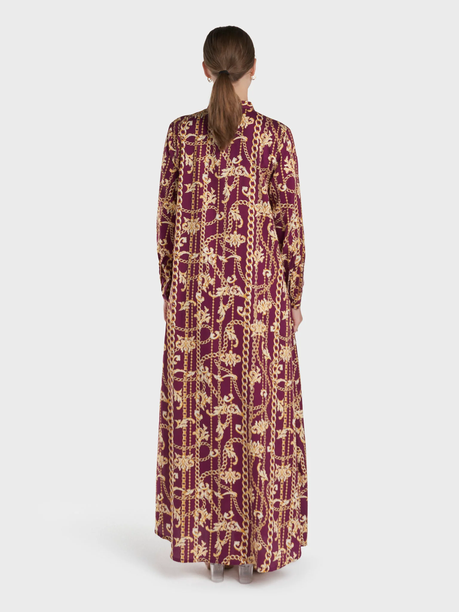 Wine Colour Hand Work Cotton Satin Abstract Printed Jalabiya (VW462) - Image 4