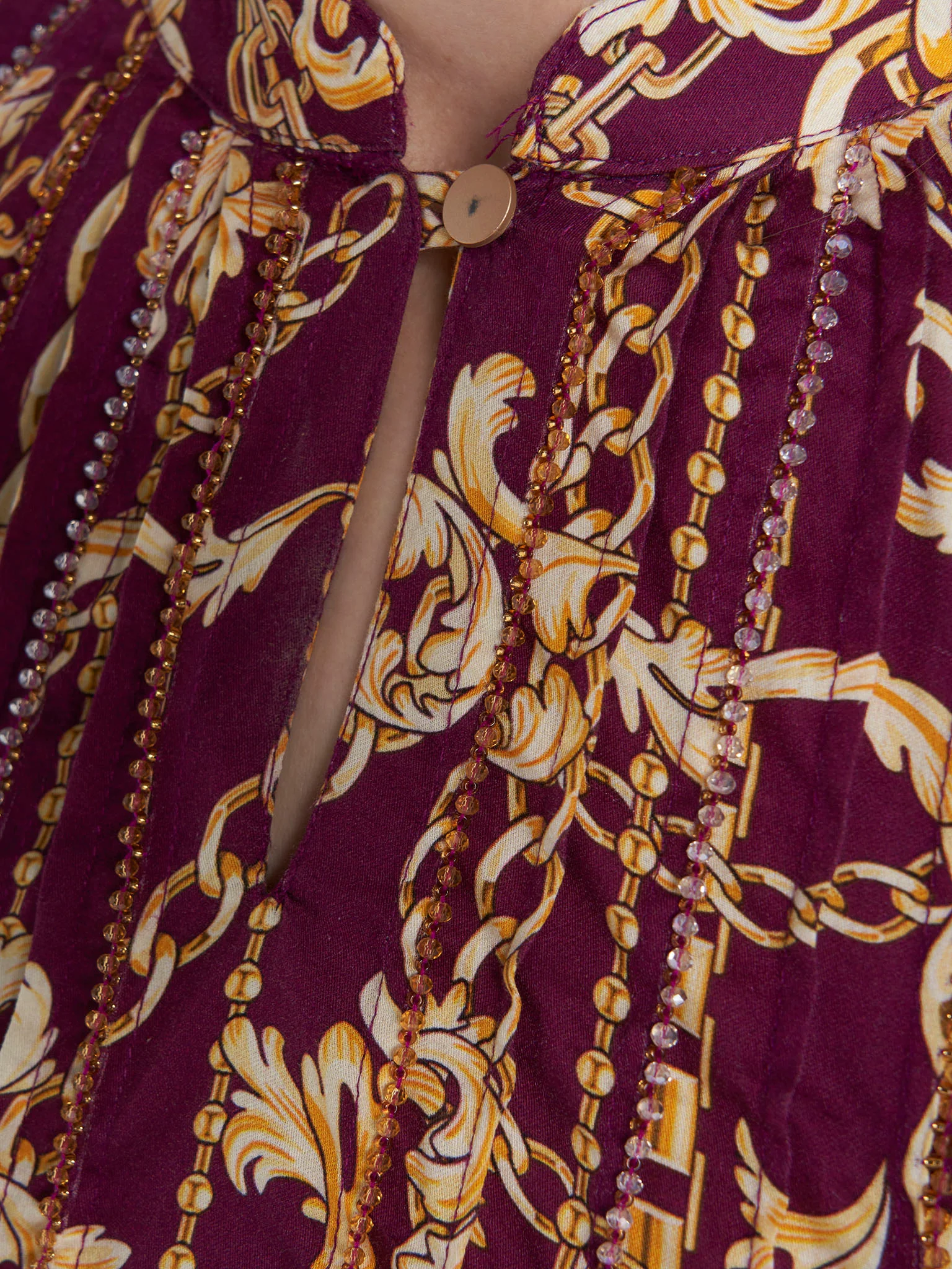Wine Colour Hand Work Cotton Satin Abstract Printed Jalabiya (VW462) - Image 5