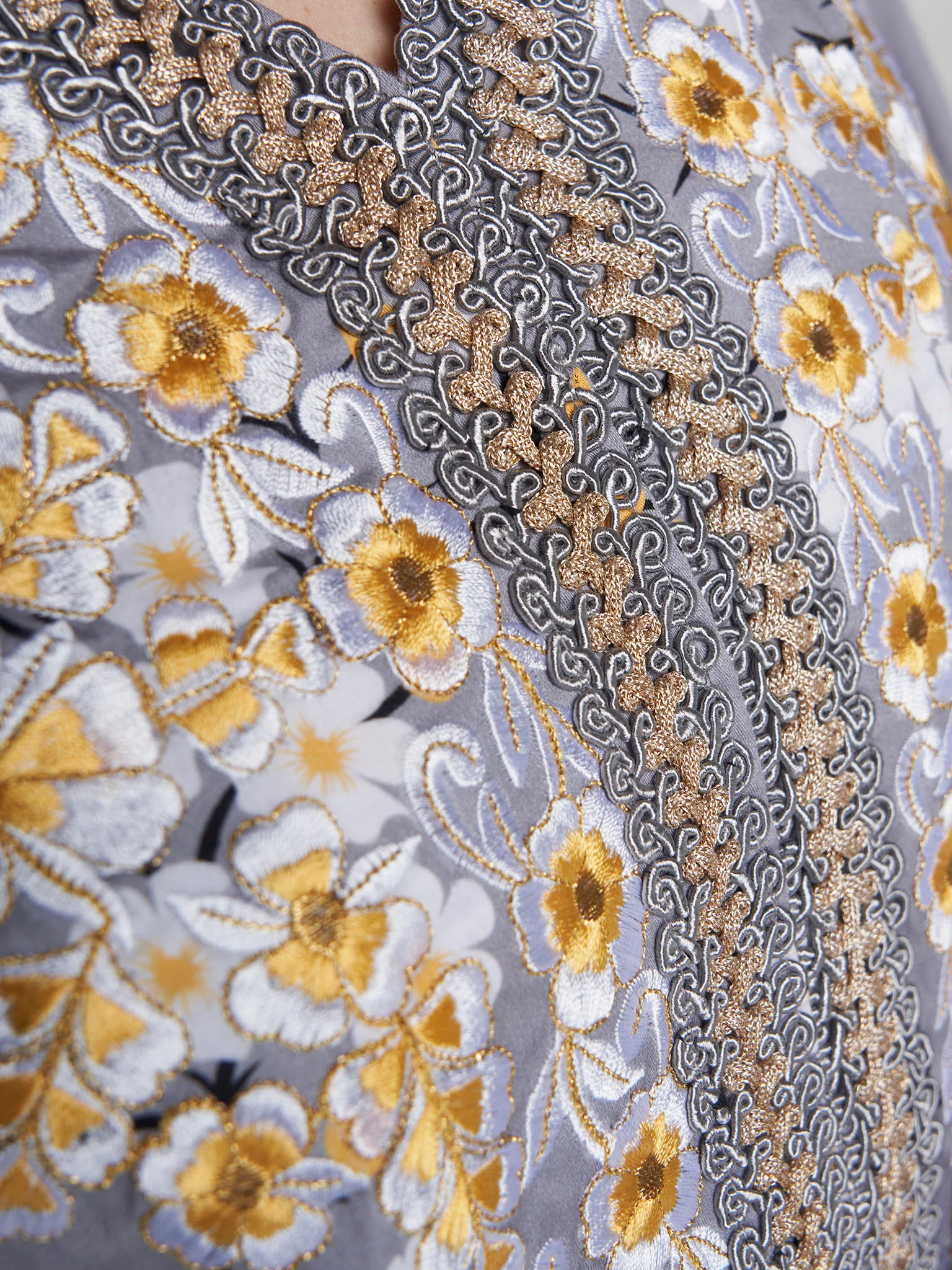 Grey Colour Machine Embroidery Cotton Satin Floral Printed Jalabiya (VW465) - Image 5