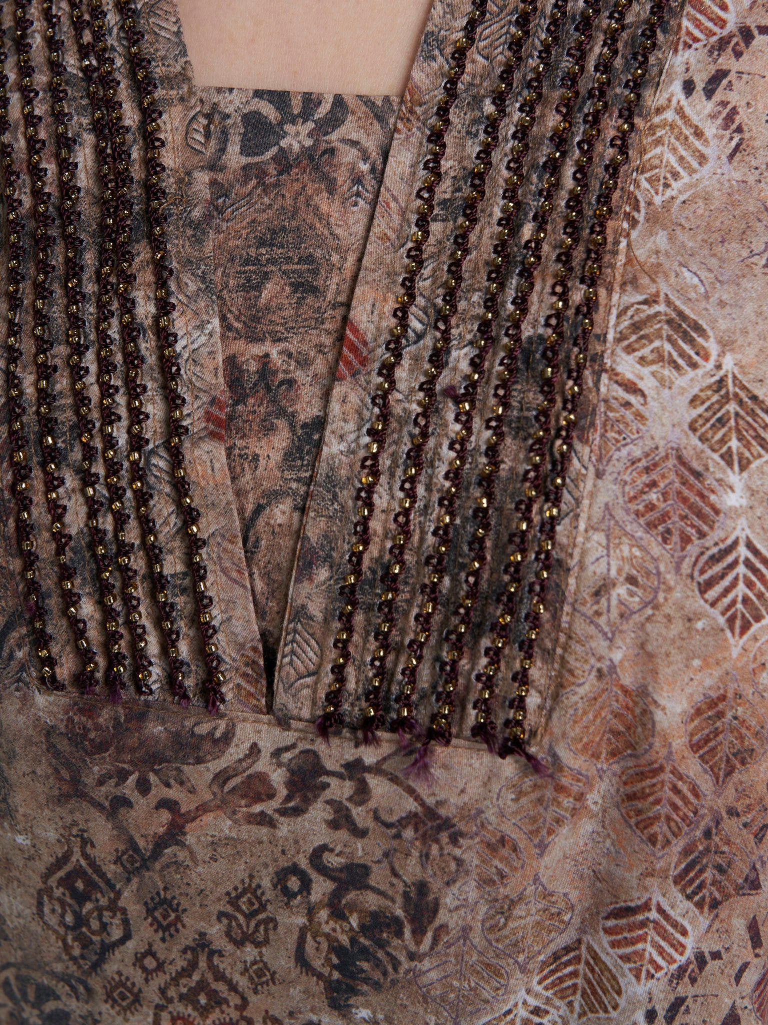 Dark Beige Colour Lace Work Cotton Satin Animal Printed Jalabiya (VW466) - Image 5