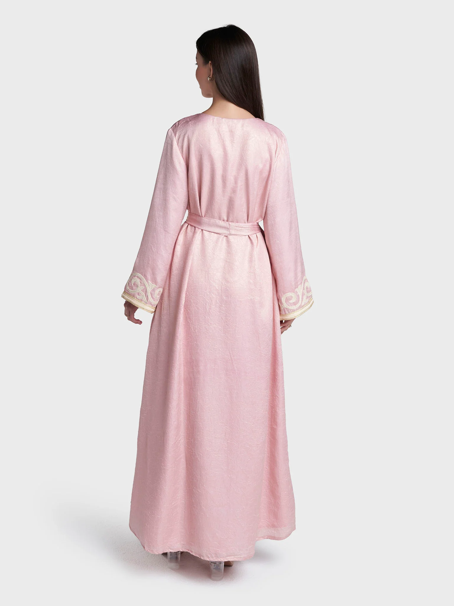 Dusty Pink Colour Hand Embroidery Tashan Silk Jalabiya (VW497) - Image 4