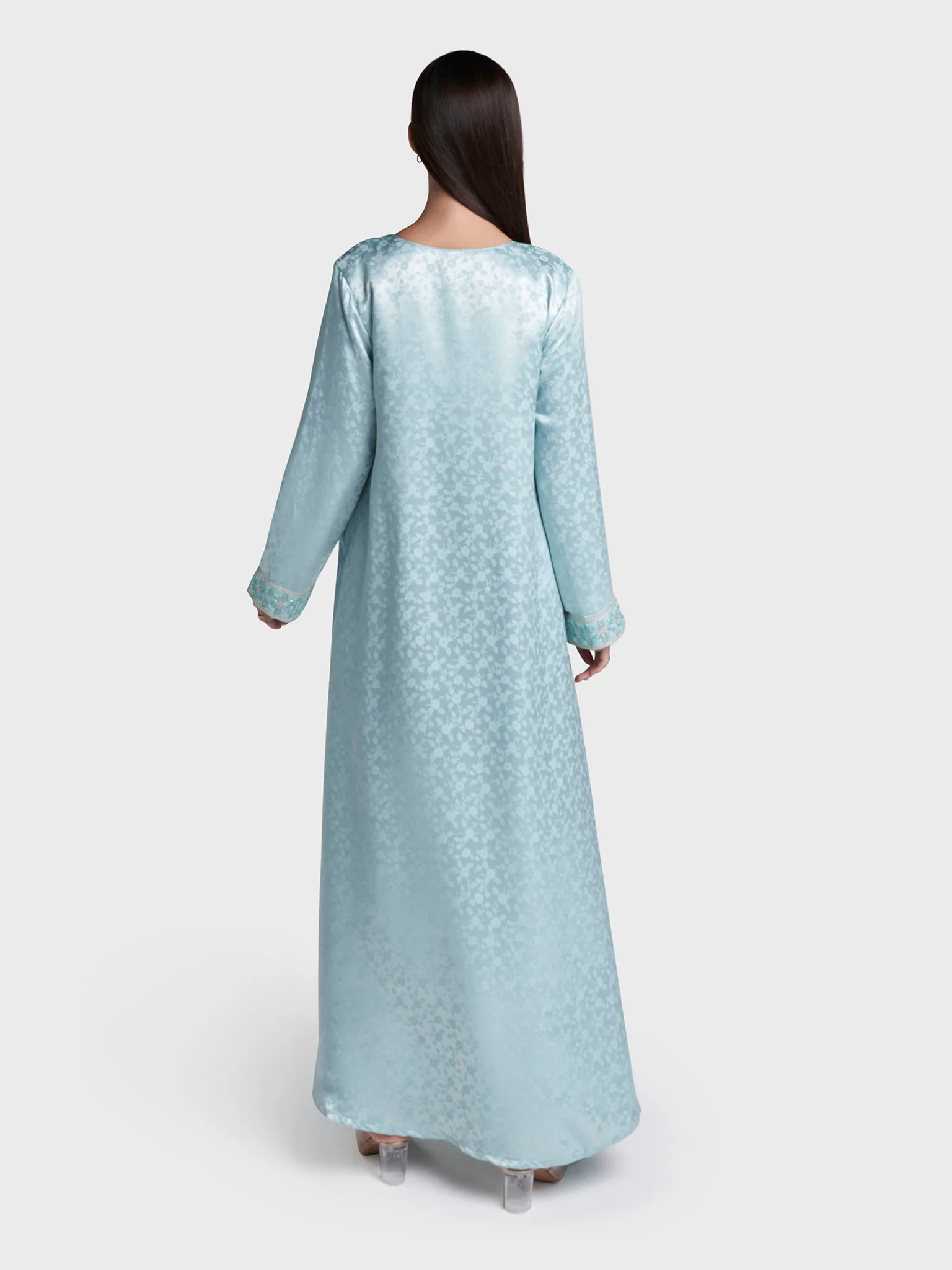 Mint Green Colour Jacquard Print Hand Work Jalabiya (VW498) - Image 4