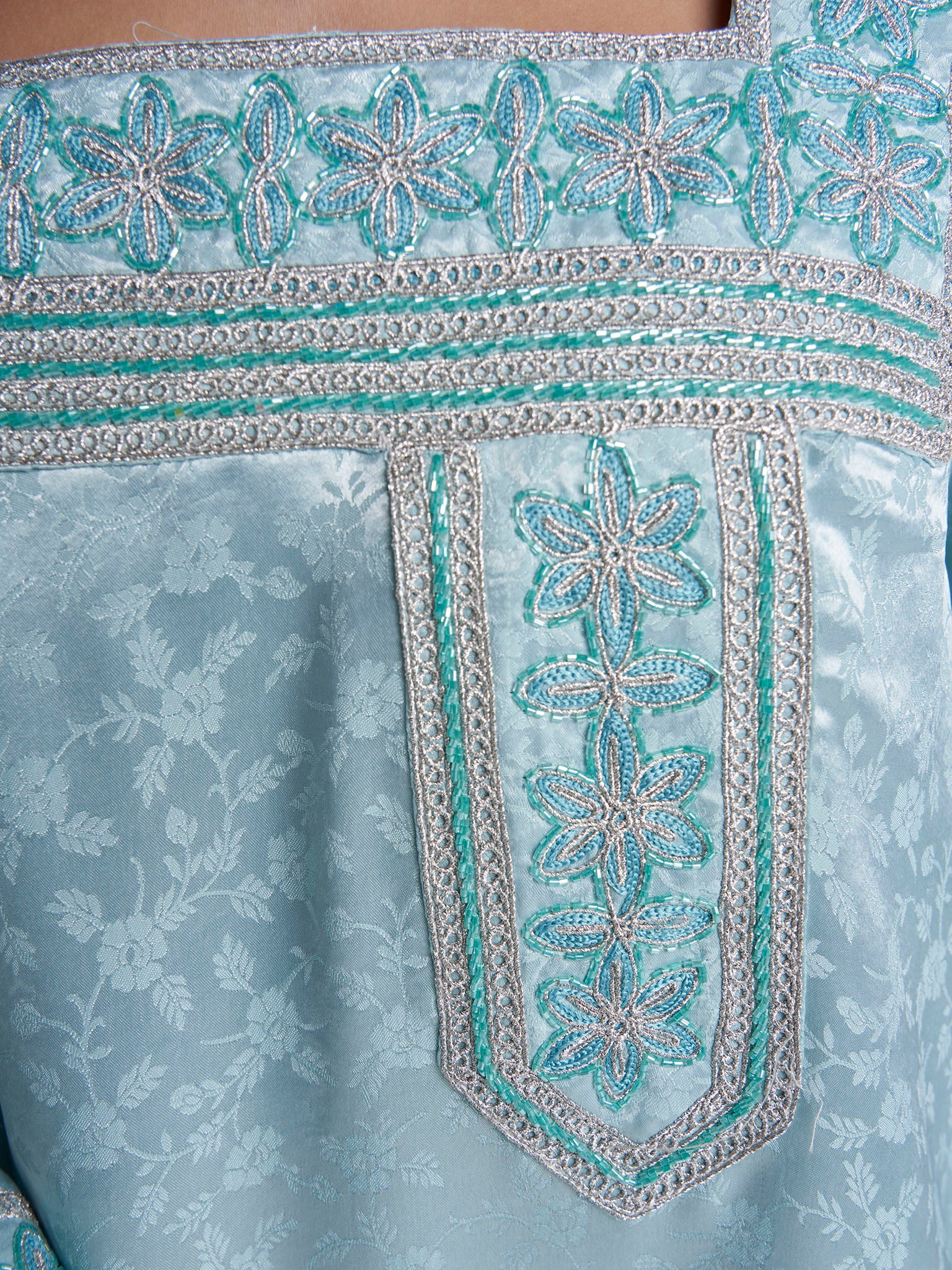 Mint Green Colour Jacquard Print Hand Work Jalabiya (VW498) - Image 5