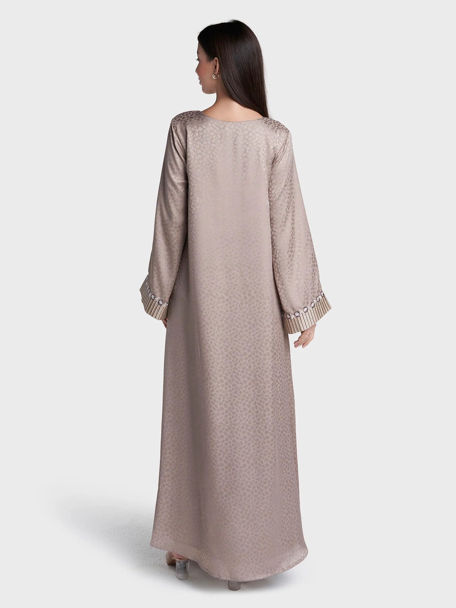 Mud Beige Colour Jacquard Poly Jacquard Solid Jalabiya (VW501) - Image 4