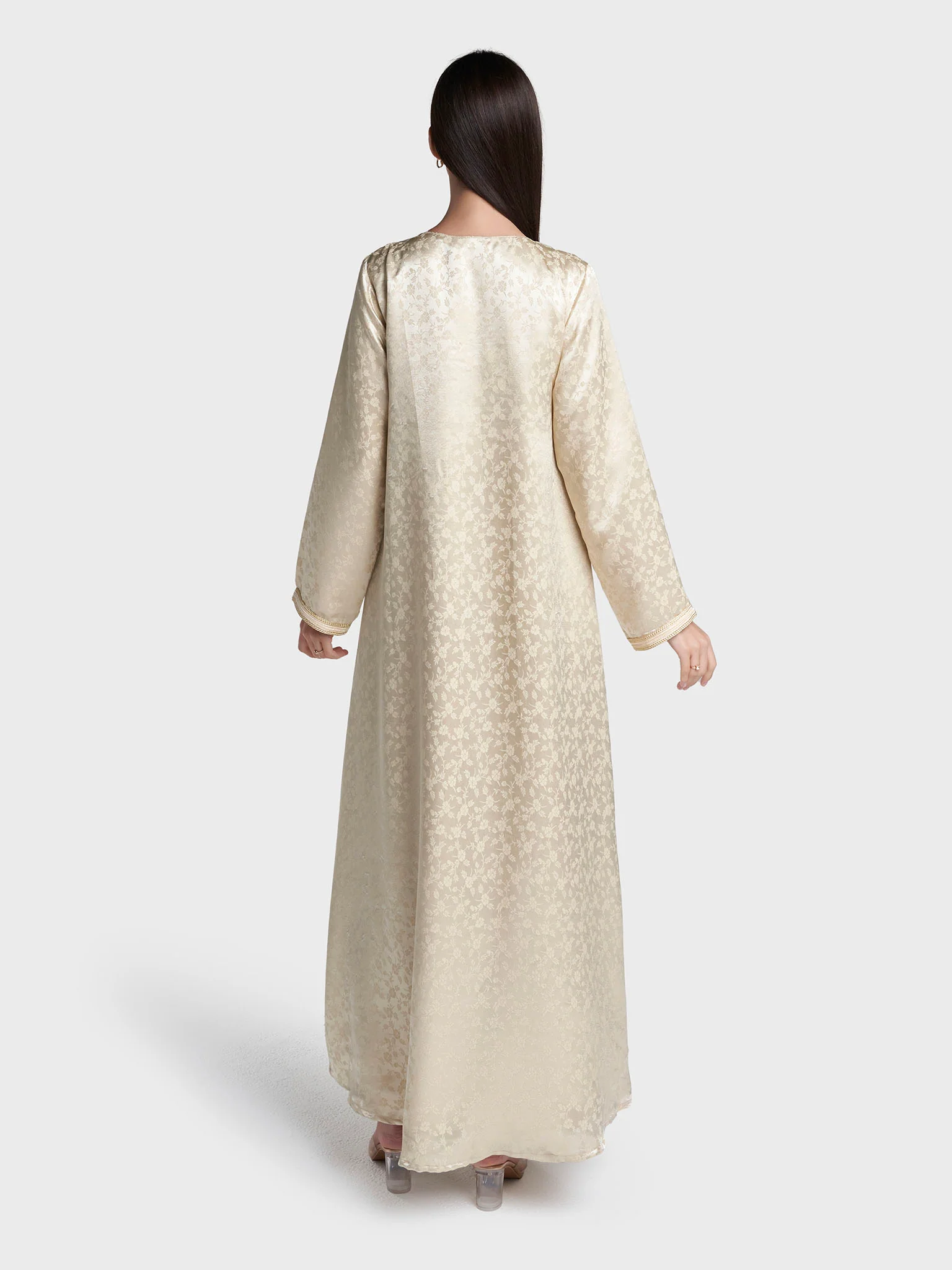 Beige Colour Jacquard Poly Jacquard Solid Jalabiya (VW504) - Image 4