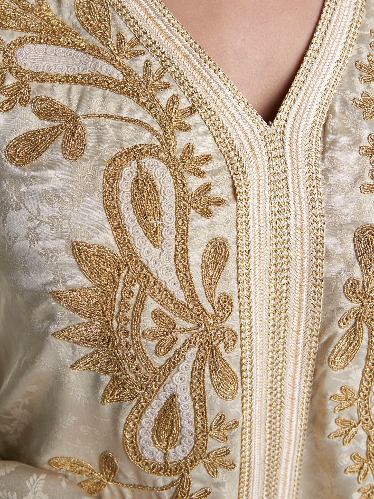 Beige Colour Jacquard Poly Jacquard Solid Jalabiya (VW504) - Image 5