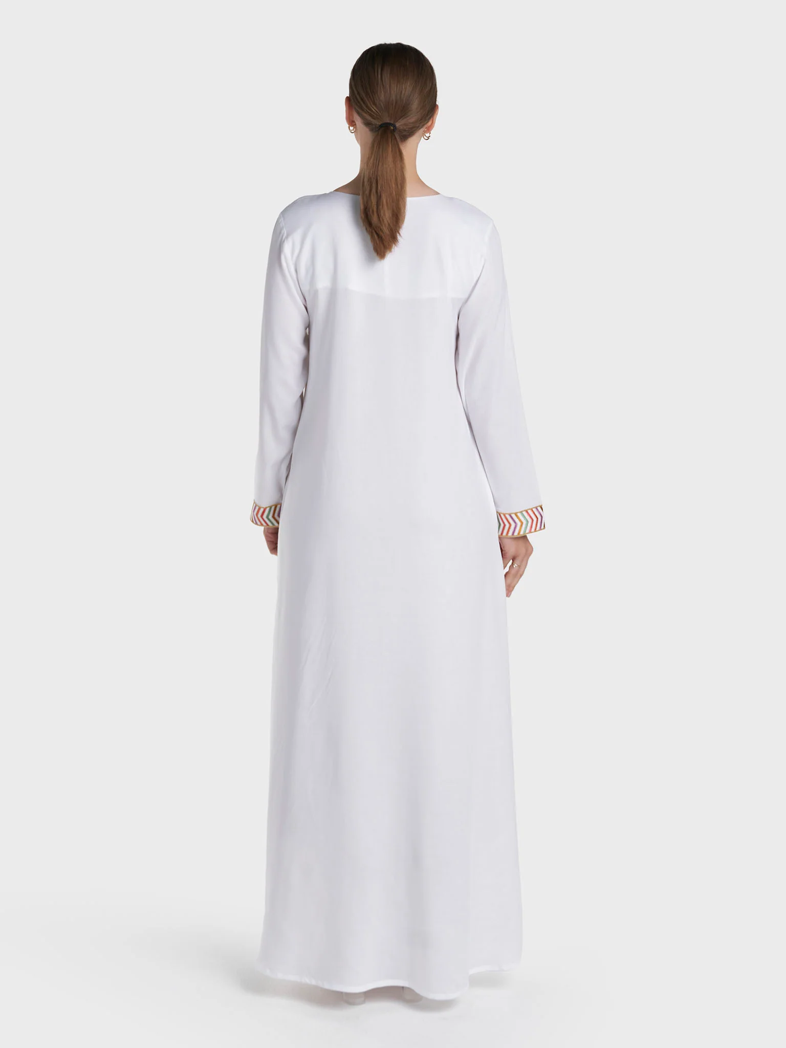 White Colour Machine Embroidery Rayon Jalabiya (VW508) - Image 4