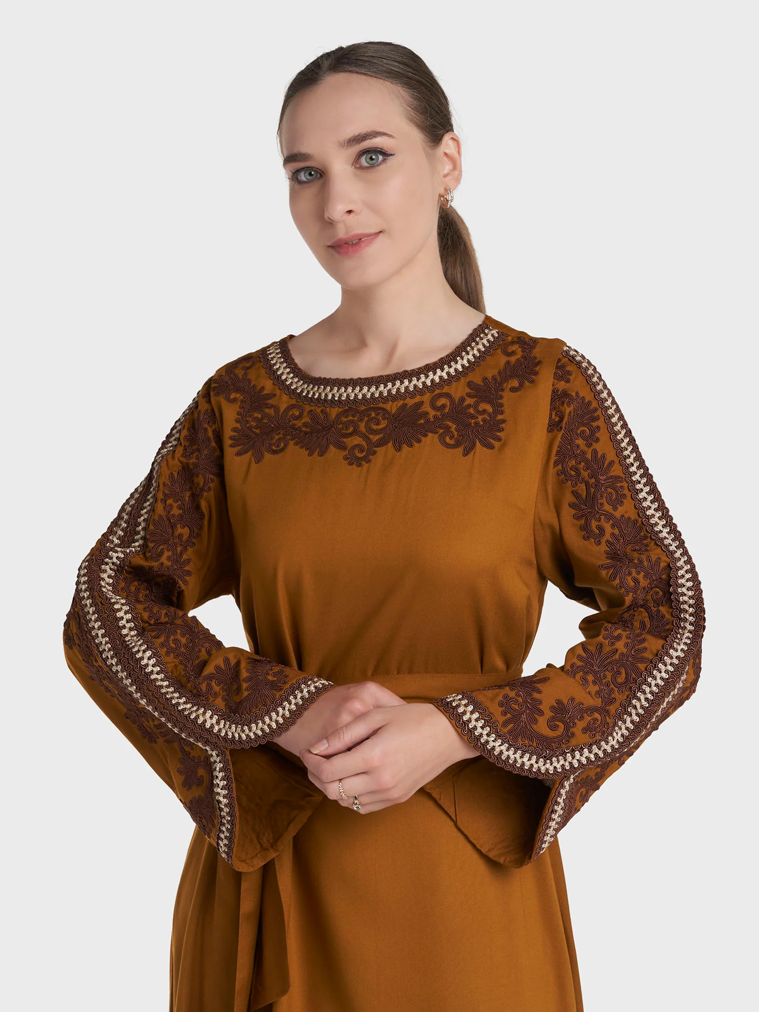 Brown Colour Embroidery Rayon Jalabiya (VW510)