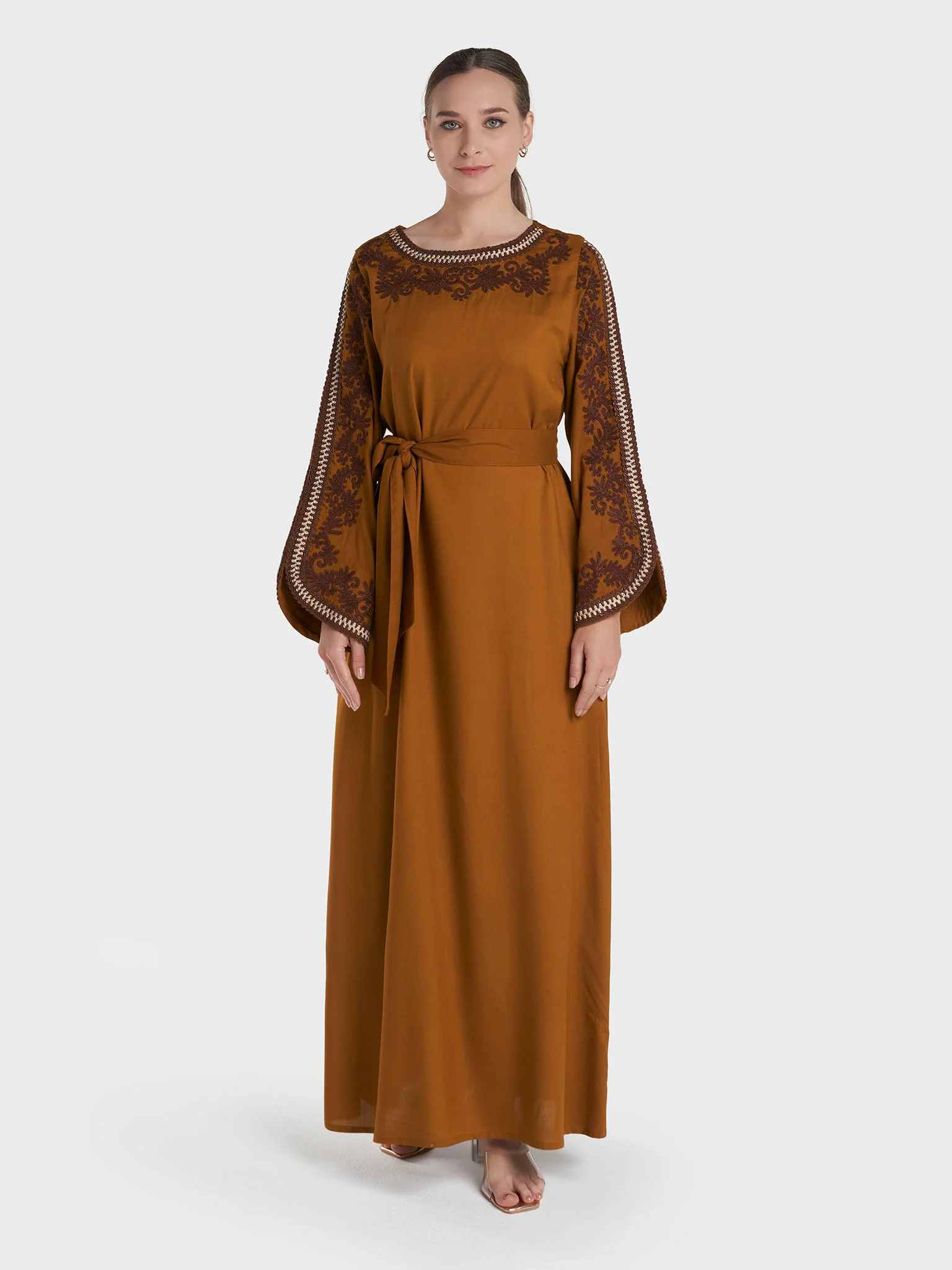 Brown Colour Embroidery Rayon Jalabiya (VW510) - Image 2