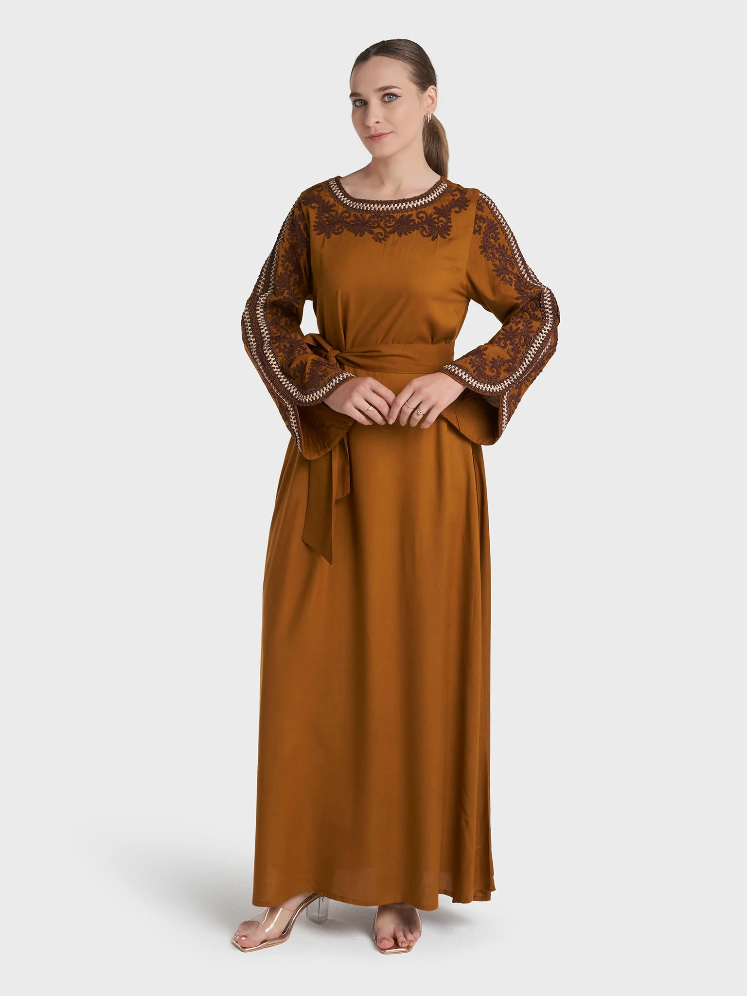Brown Colour Embroidery Rayon Jalabiya (VW510) - Image 3