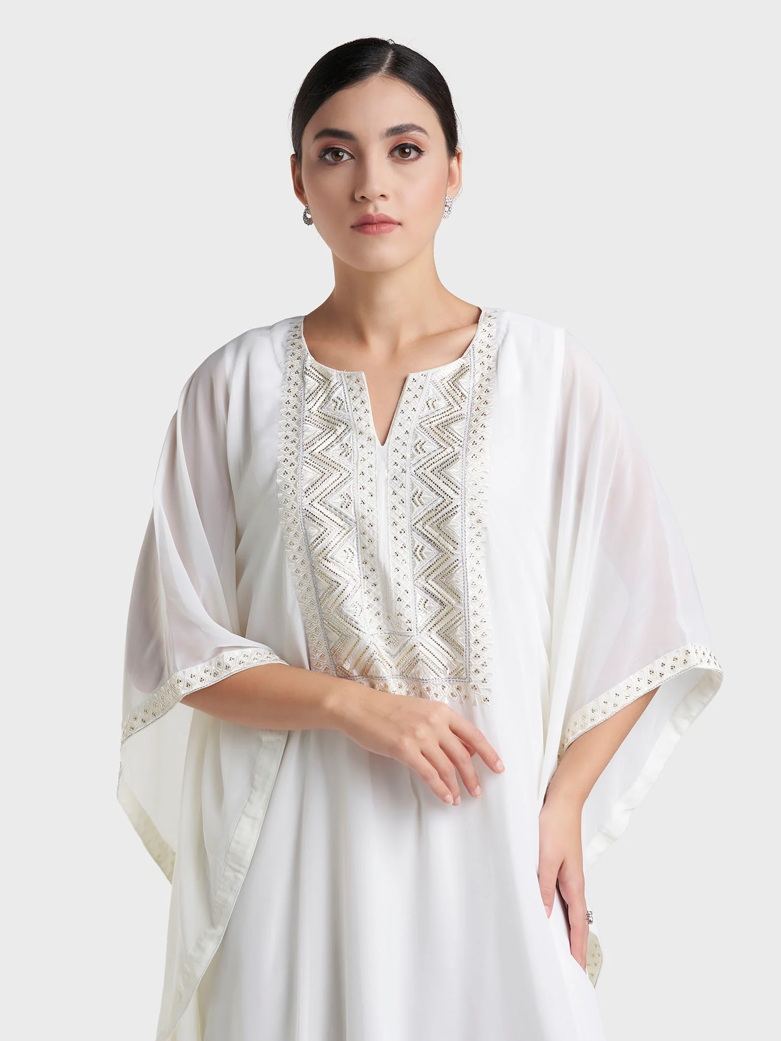 Ivory Colour Georgette Embroidered Stone Work Farasha Jalabiya (VW426)