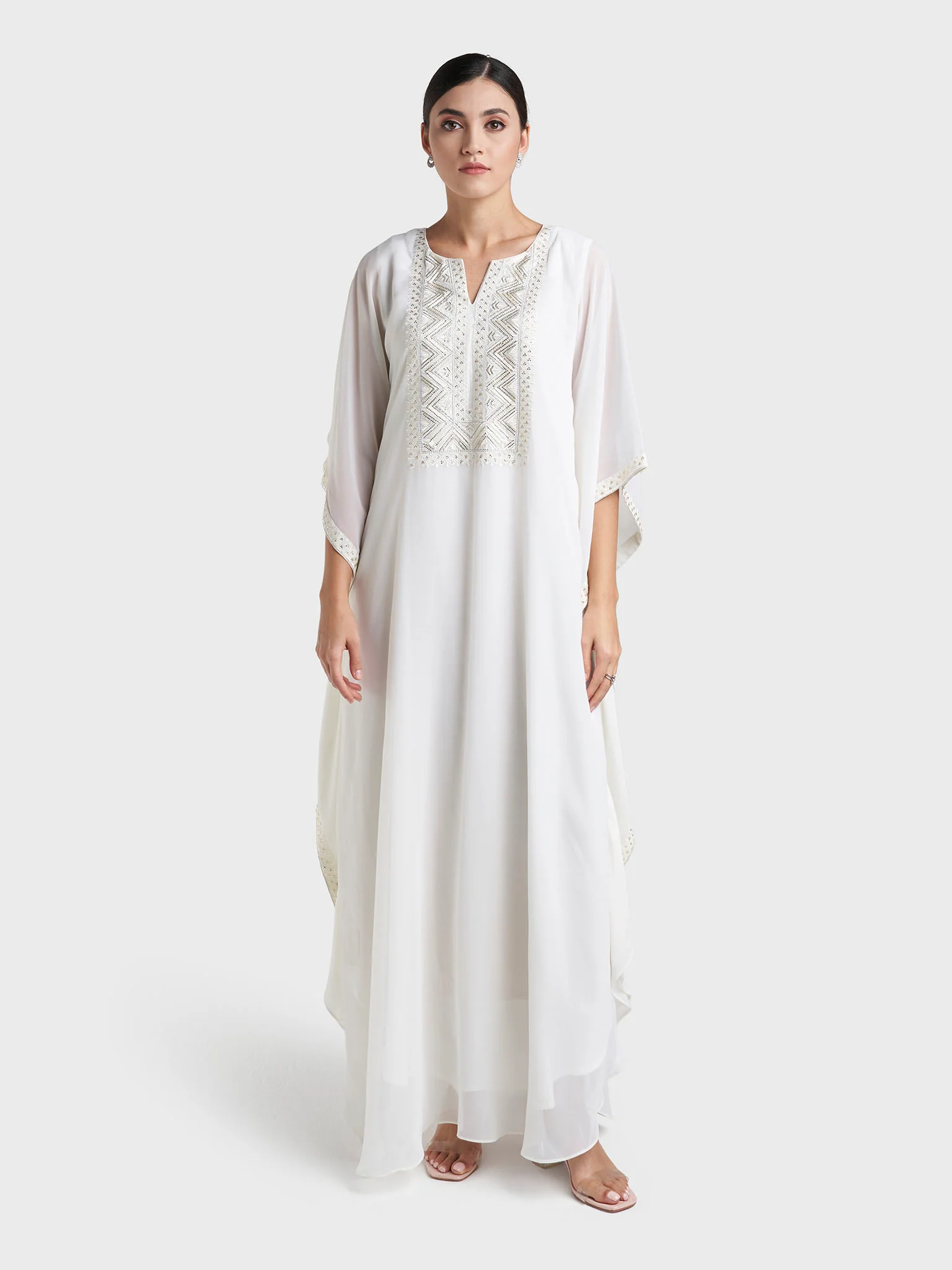 Ivory Colour Georgette Embroidered Stone Work Farasha Jalabiya (VW426) - Image 2