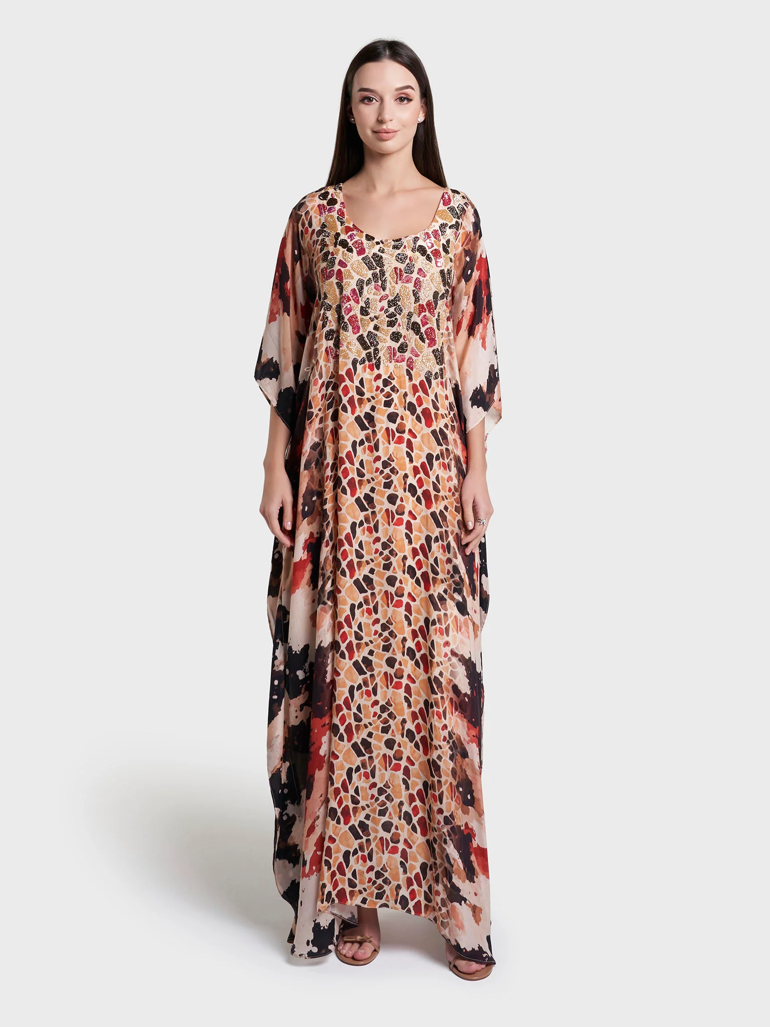 Animal Print Viscose Crepe Hand Work Butterfly Mukhawar Jalabiya (VW471) - Image 3