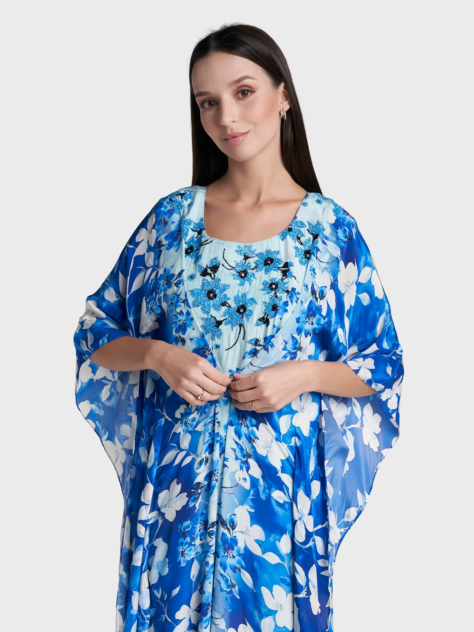 Royal Blue Colour Hand Work Viscose Crepe Digital Print Jalabiya (VW476)
