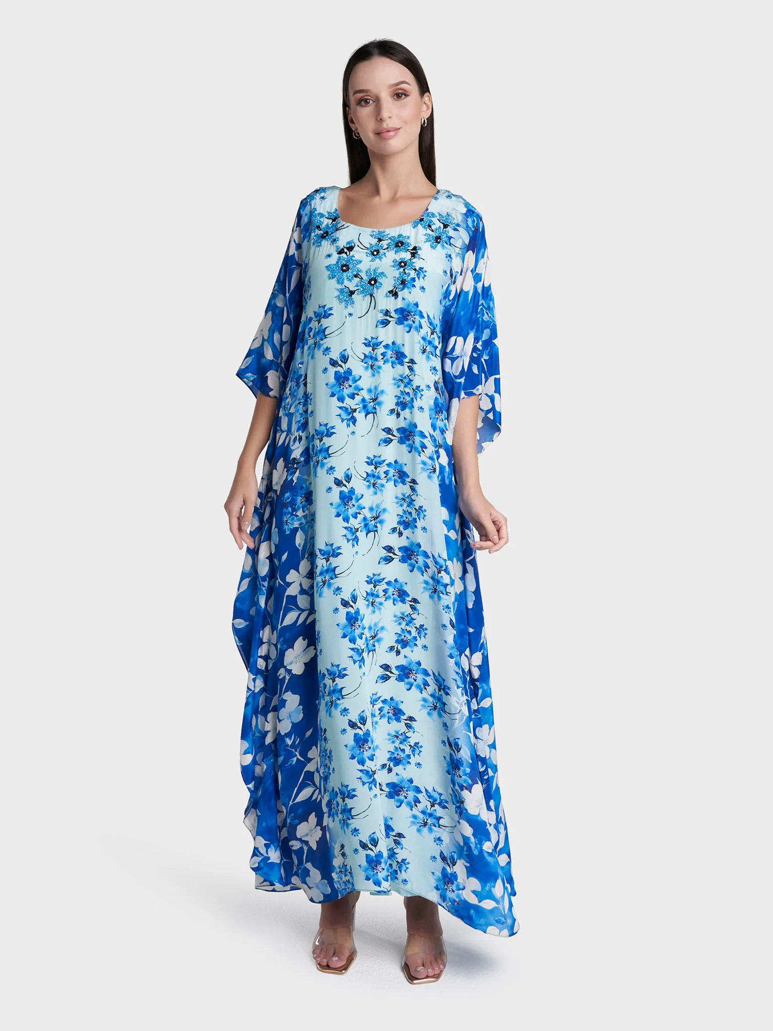 Royal Blue Colour Hand Work Viscose Crepe Digital Print Jalabiya (VW476) - Image 2