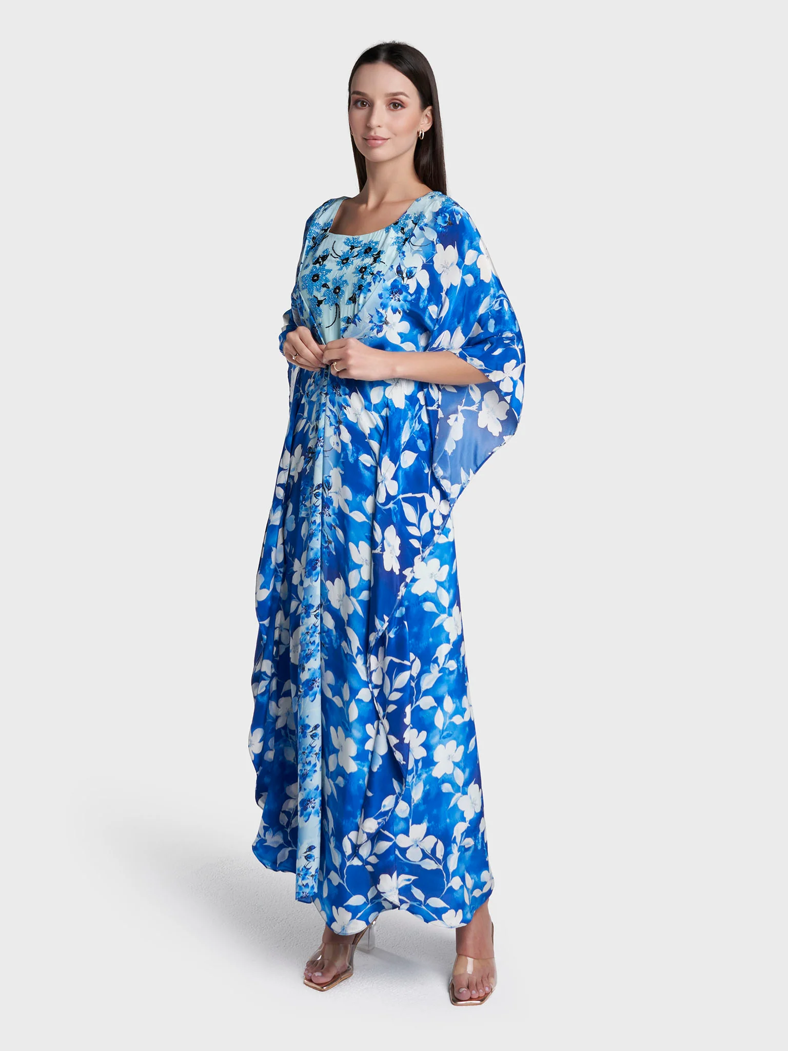 Royal Blue Colour Hand Work Viscose Crepe Digital Print Jalabiya (VW476) - Image 3