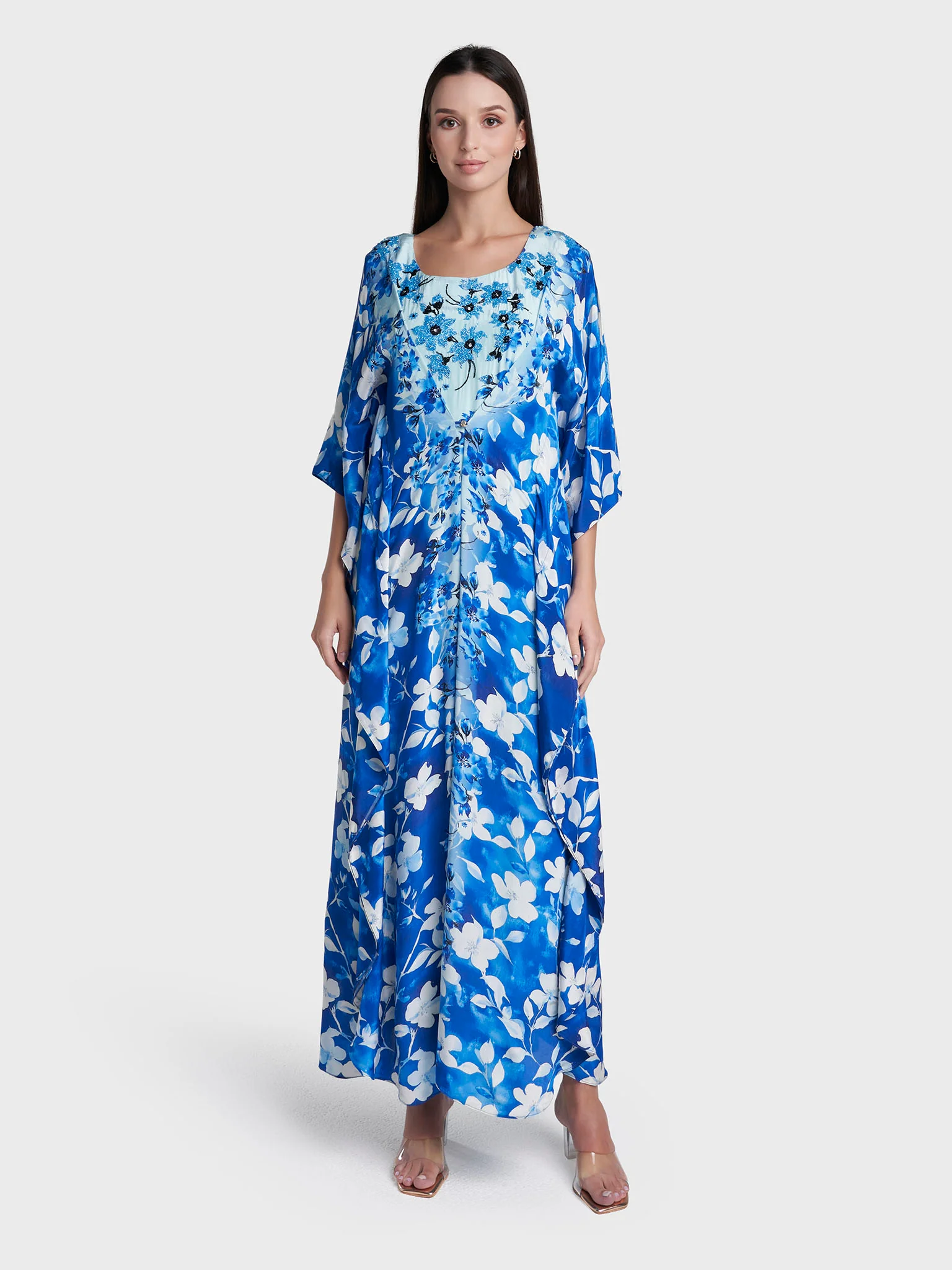 Royal Blue Colour Hand Work Viscose Crepe Digital Print Jalabiya (VW476) - Image 4